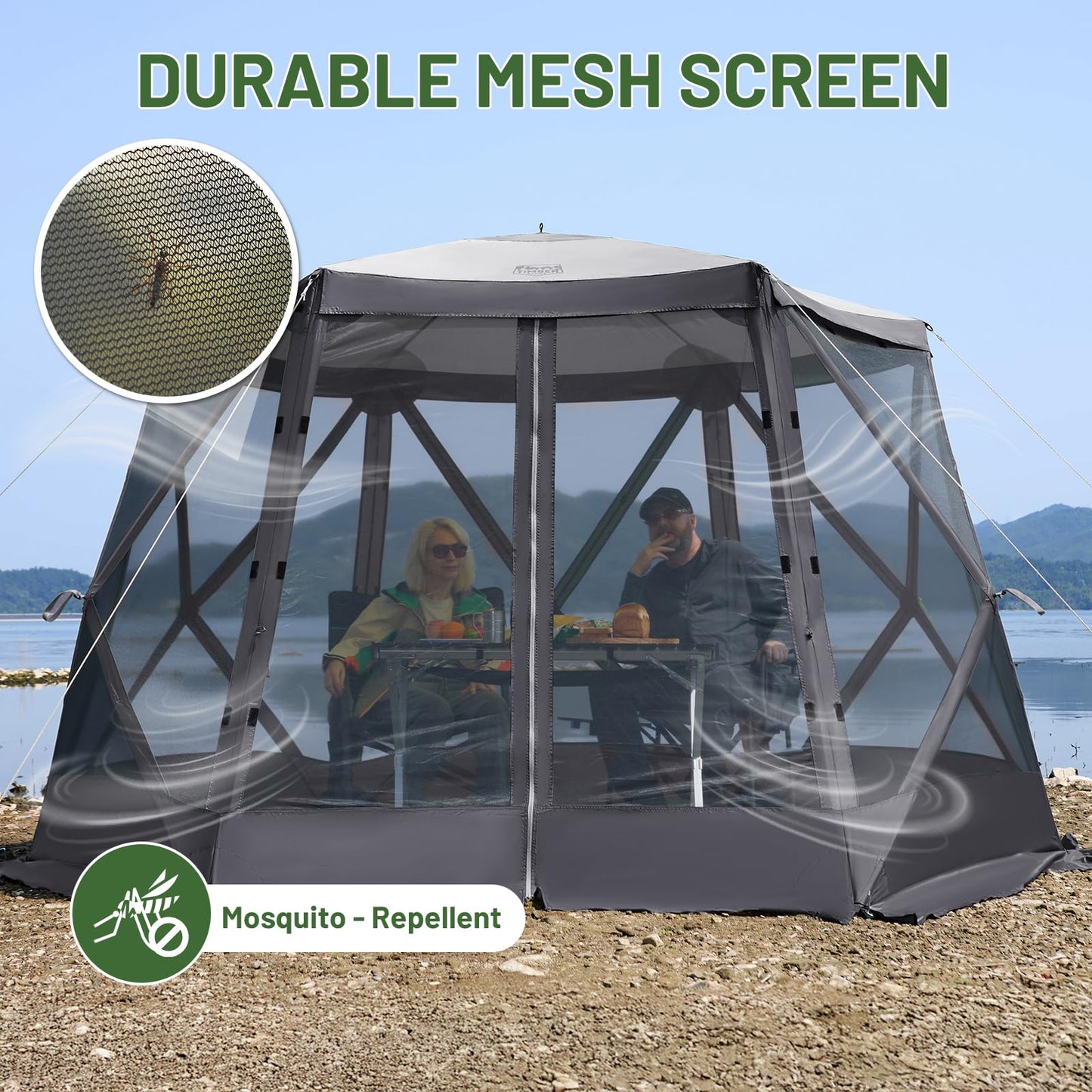 Timber Ridge Easy Pop Up Gazebo Canopy Tent for Camping, 11.5 X 9.8 Ft Portable Instant Screenhouse, Pop Up Screened in Canopy with Netting for Backyard, Patio, Outdoor, Tailgating, Picnics, Grey