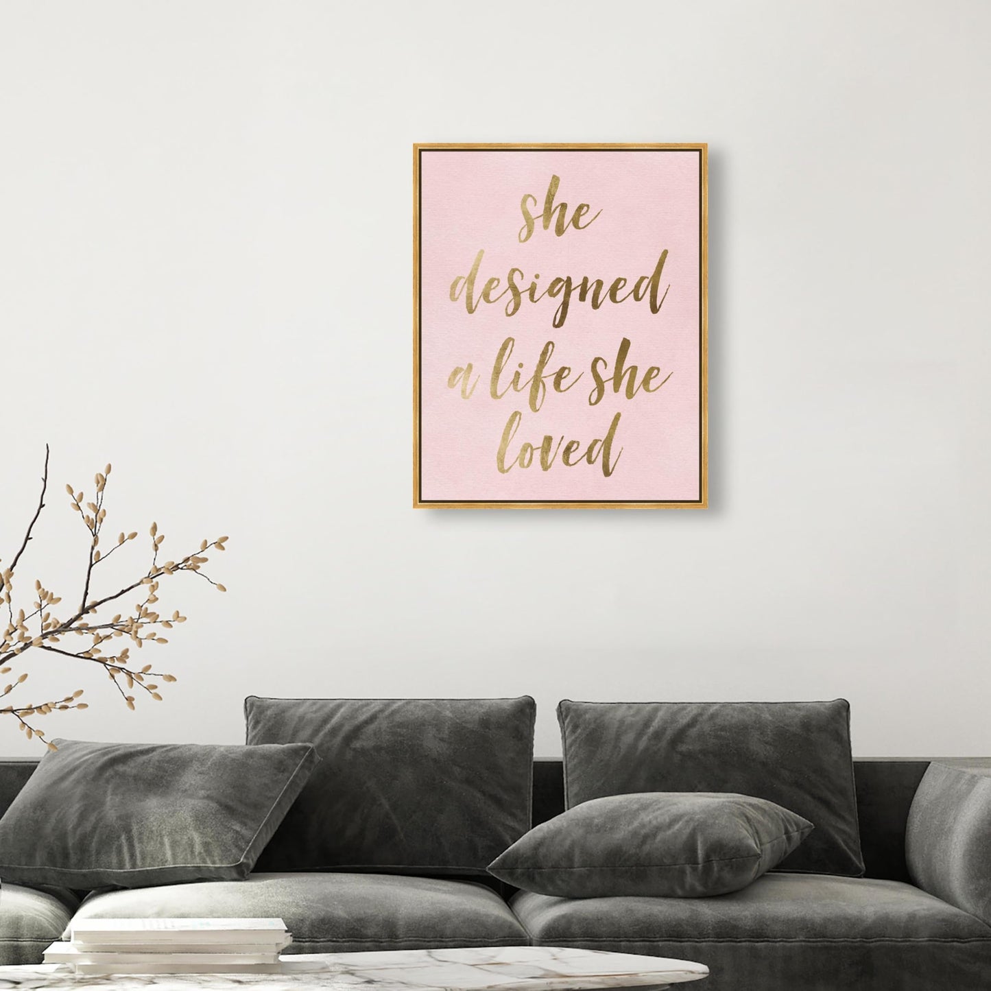 The Oliver Gal Artist Co. Typography and Quotes Wall Art Framed Canvas Prints 'A Life She Loved Blush' Empowered Women Quotes and Sayings