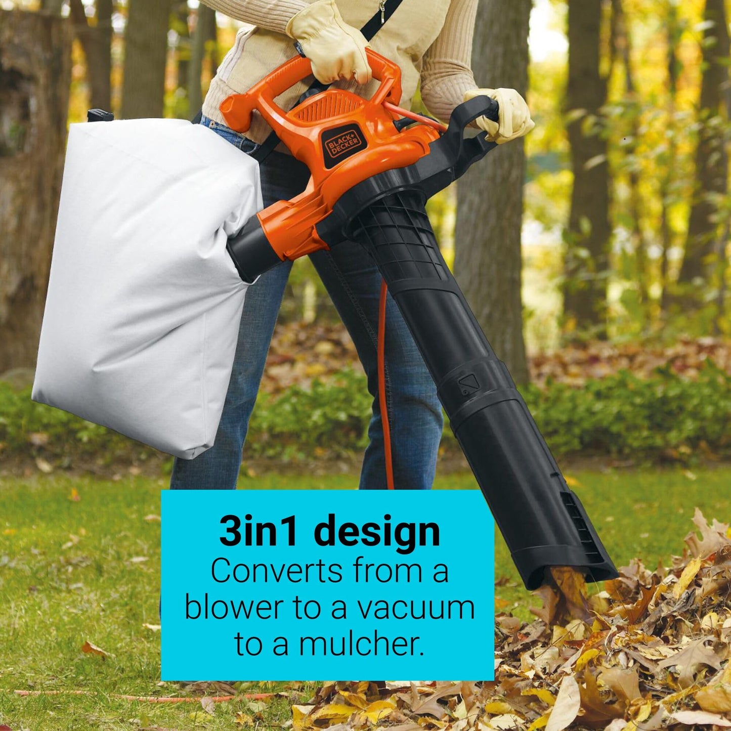 BLACK+DECKER Corded Leaf Blower Leaf Vacuum and Leaf Mulcher 3-in-1, Up to 230 MPH, 12 Amp Handheld Blower and Vacuum Combo (BV3600)