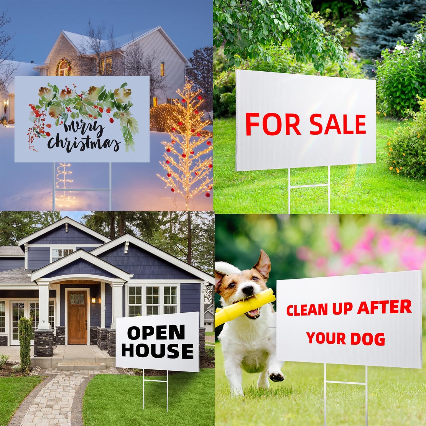 4 Pack Blank Yard Signs 17 x 12 in with Metal Stakes, White Plastic Yard Lawn Sign for Birthday Decoration,Garage Sale,Guidepost, Open House, Rent
