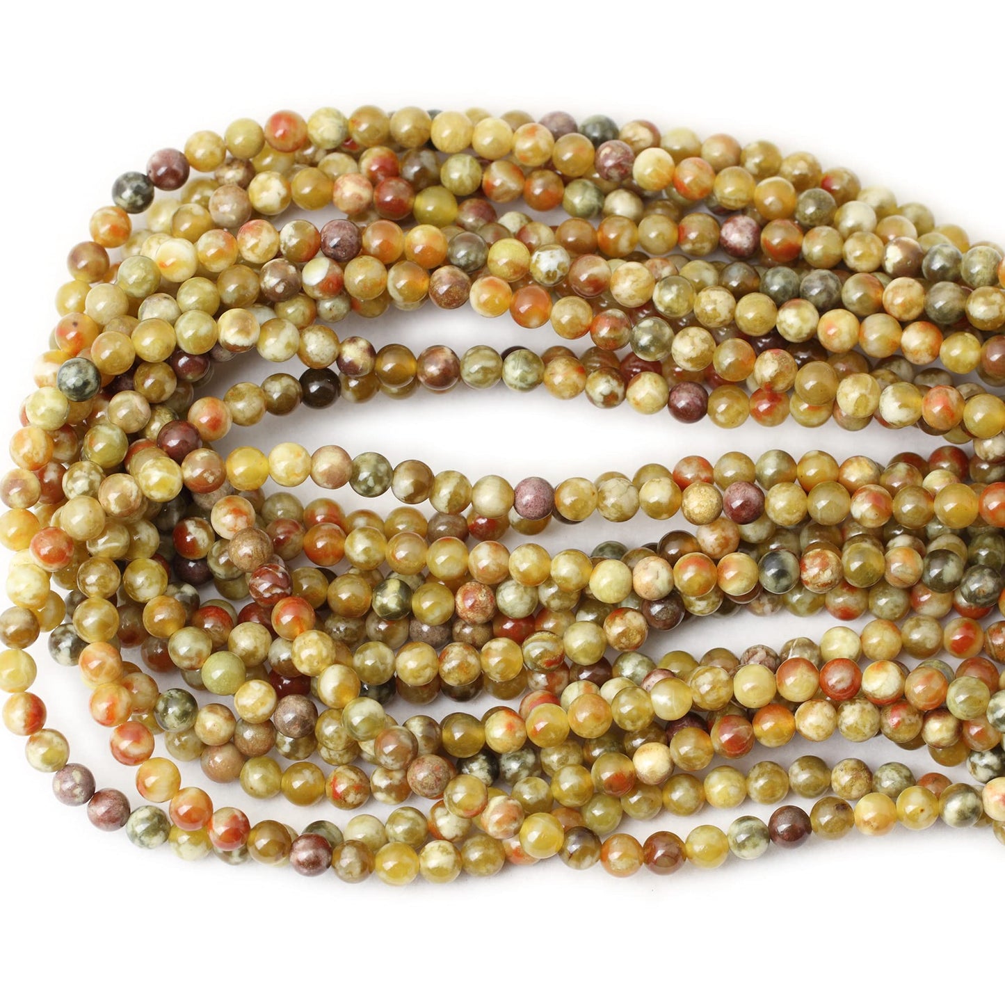 CHEAVIAN 60PCS 6mm Natural Yellowish Green Serpentine Jade Round Loose Stone Beads for Jewelry Making 1 Strand 15"