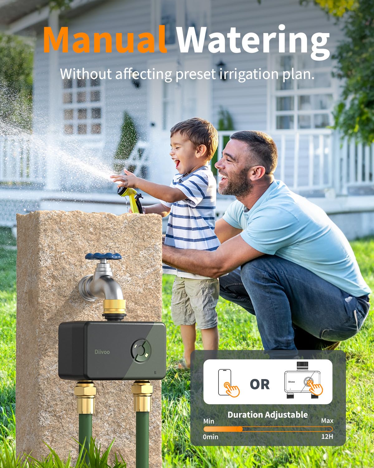 Diivoo Brass WiFi Sprinkler Timer 2 Zone, Smart Water Timer for Garden Hose Remote Control,Compatible with Alexa and Google Home,12 Irrigation Plans,Rain Delay & Manual Watering for Garden,Lawn,Yard