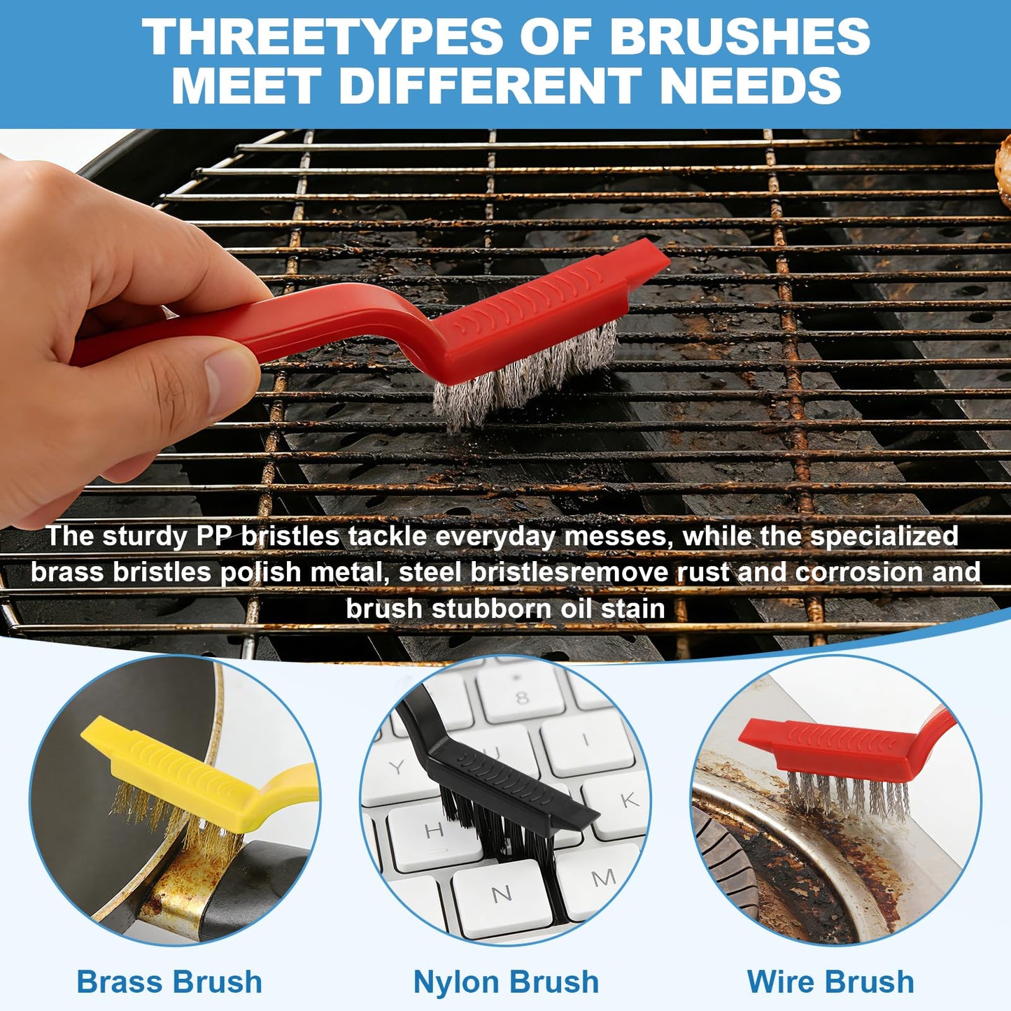 JiedHiur 11Pcs V-Shaped Grout Cleaning Brush Set, with Stiff Bristles Crevice Cleaning Brush and Steel Scraper, Cleaning Supplies for Cleaning Bathrooms, Kitchens, Tiles and Windows
