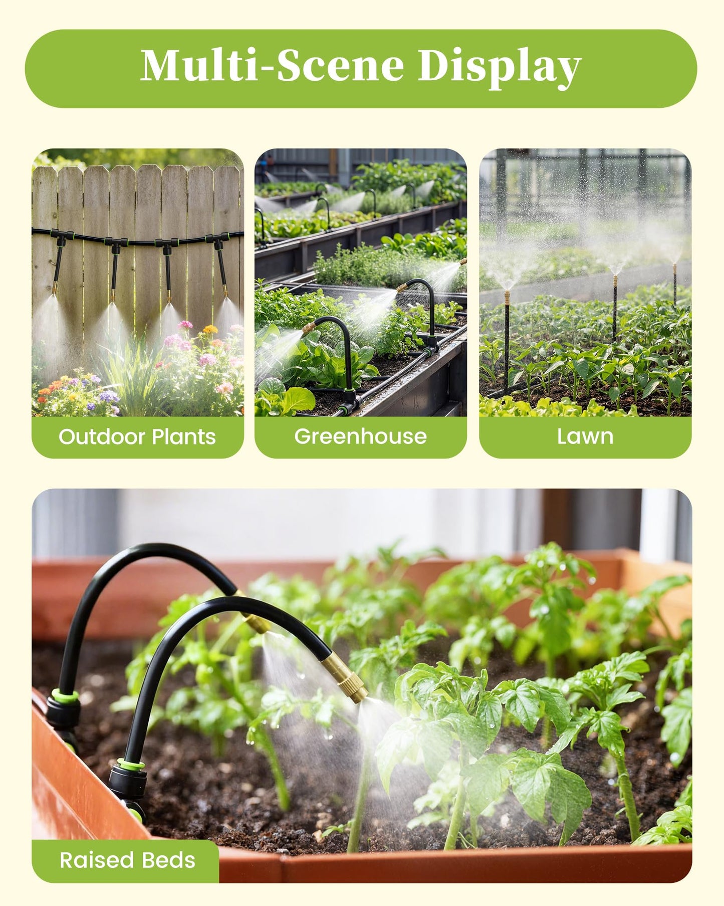 RAINPOINT 100FT Drip Irrigation System, Garden Watering Kit with 30pcs 360°Adjustable Copper Nozzles, Automatic Atomizing Watering Sprinkler System for Greenhouse, Lawn, Raised Beds, Outdoor Plants