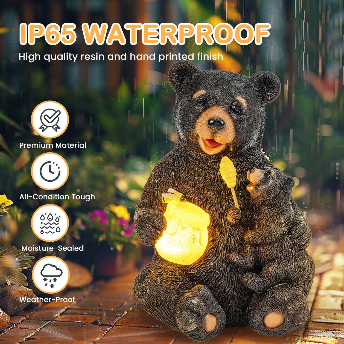 GIGALUMI Solar Garden Statues Bears 9", Loving Black Bear Decor, Yard Decorations Outdoor, Bear Figurine Lights for Outside, Garden Decor Unique Birthday Housewarming Gifts for Women, Mom