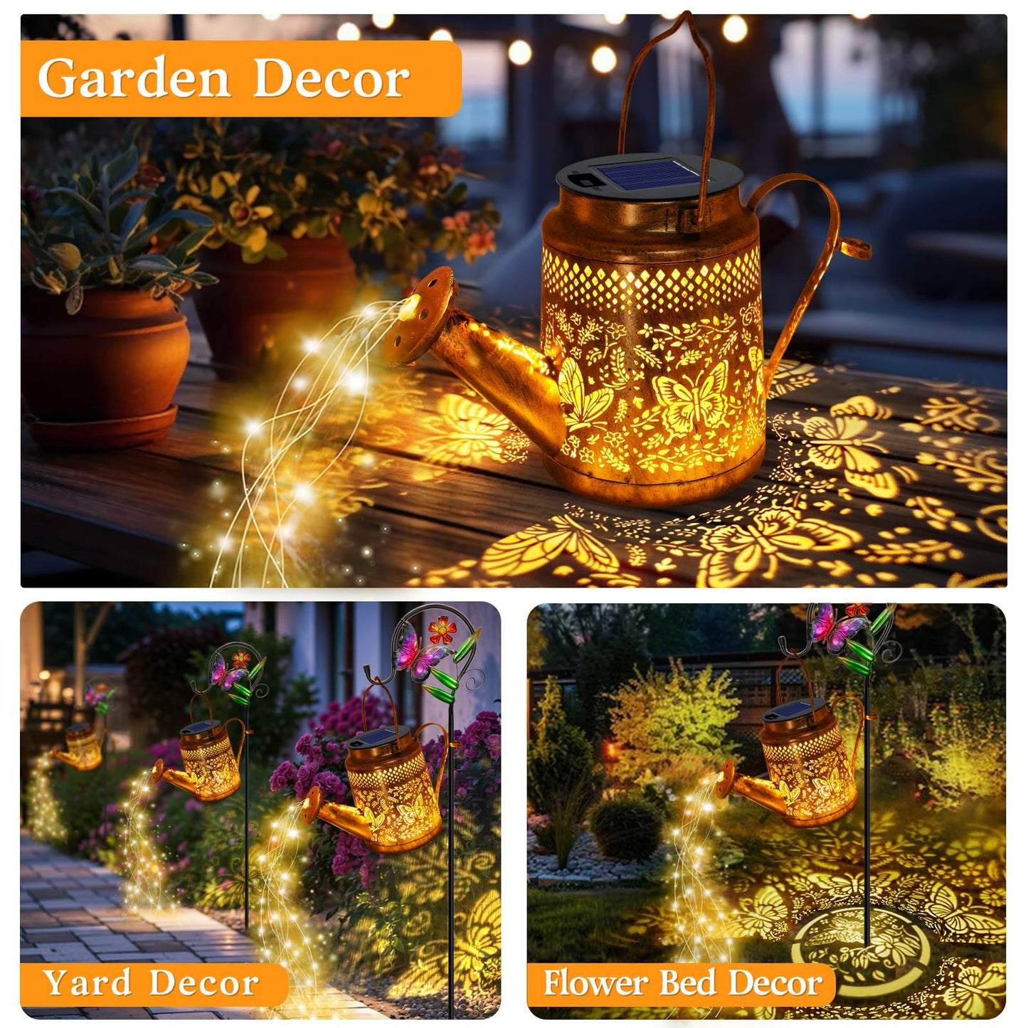 Solar Watering Can Lights, Butterfly Hanging Lantern Solar Lights Outdoor, Waterproof Garden Decor Outside Patio Yard Pathway Backyard, Gardening Gifts for Mom Grandma Women Birthday Mother's Day