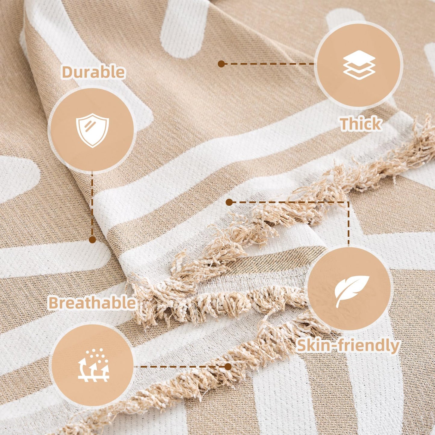 Taque Boho Couch Cover Sofa Covers for 2 Cushion Couch, Couch Covers Washable Blanket Sofa Covers, Chenille L Shape Sectional Couch Covers for Dogs, Sofa Blanket Cover for Living Room (Khaki)