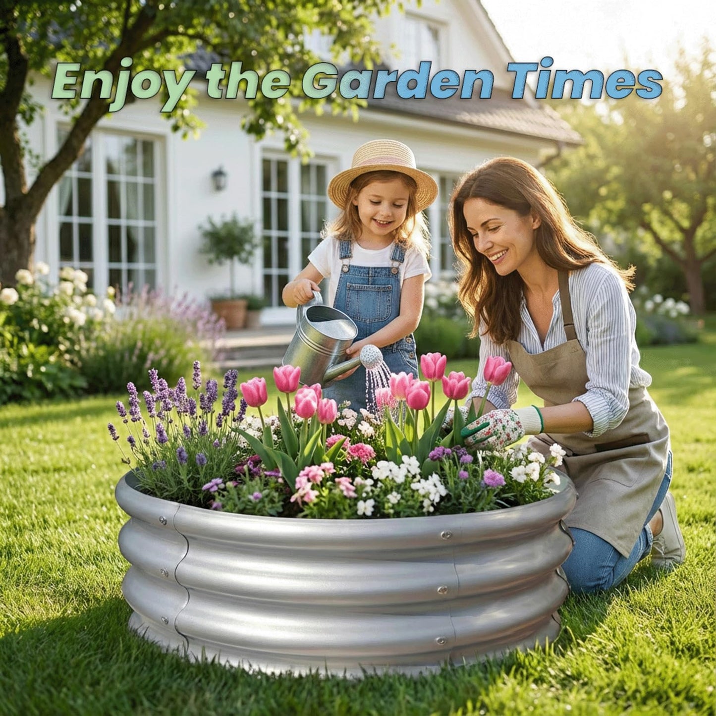 Reachible 2x2x1 FT Round Galvanized Raised Garden Bed Kit Outdoor,Garden Bed for Vegetables, Fruits, Flowers(Silver,2PCS)