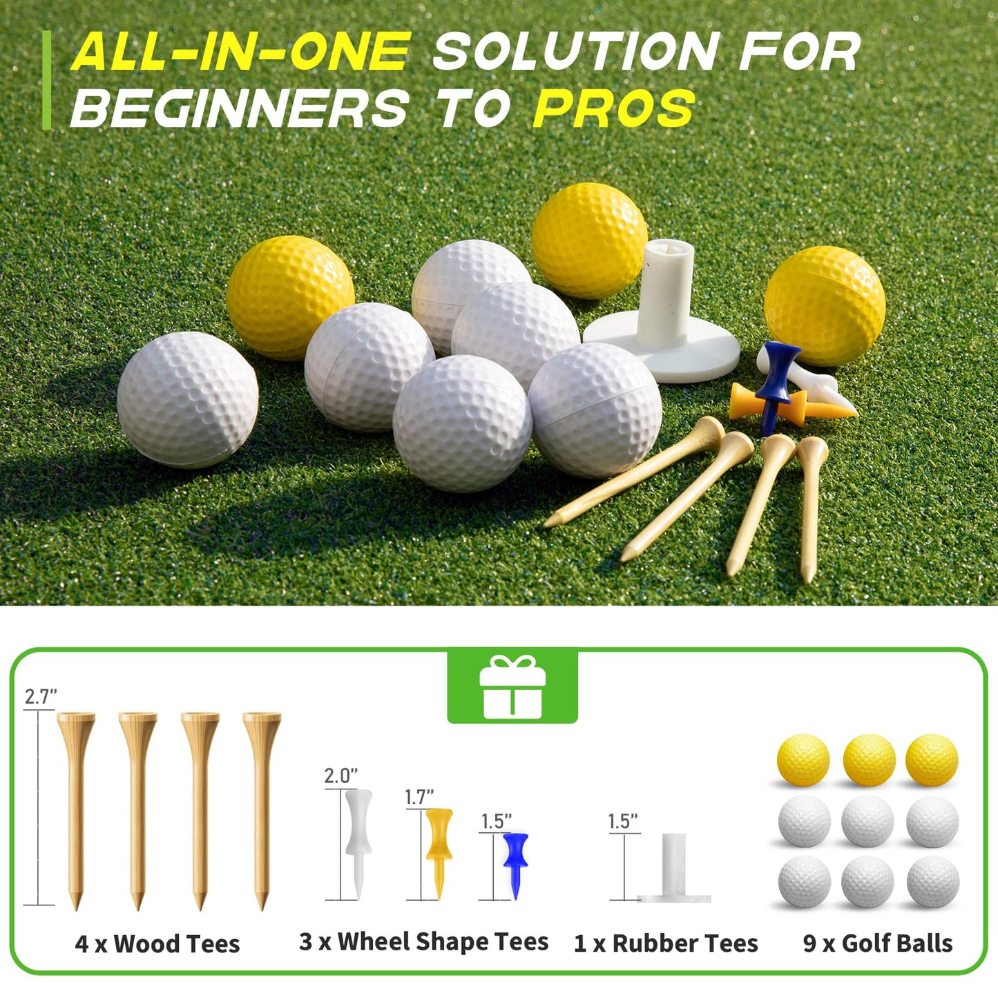Bltend Dual-Turf Golf Mat: 5x4ft 31MM Thickened Heavy-Duty Golf Hitting Mats Practice Outdoor/Indoor, Artificial Turf Training Matt with 9 Balls, 8 Tees for Driving, Chipping, Swing