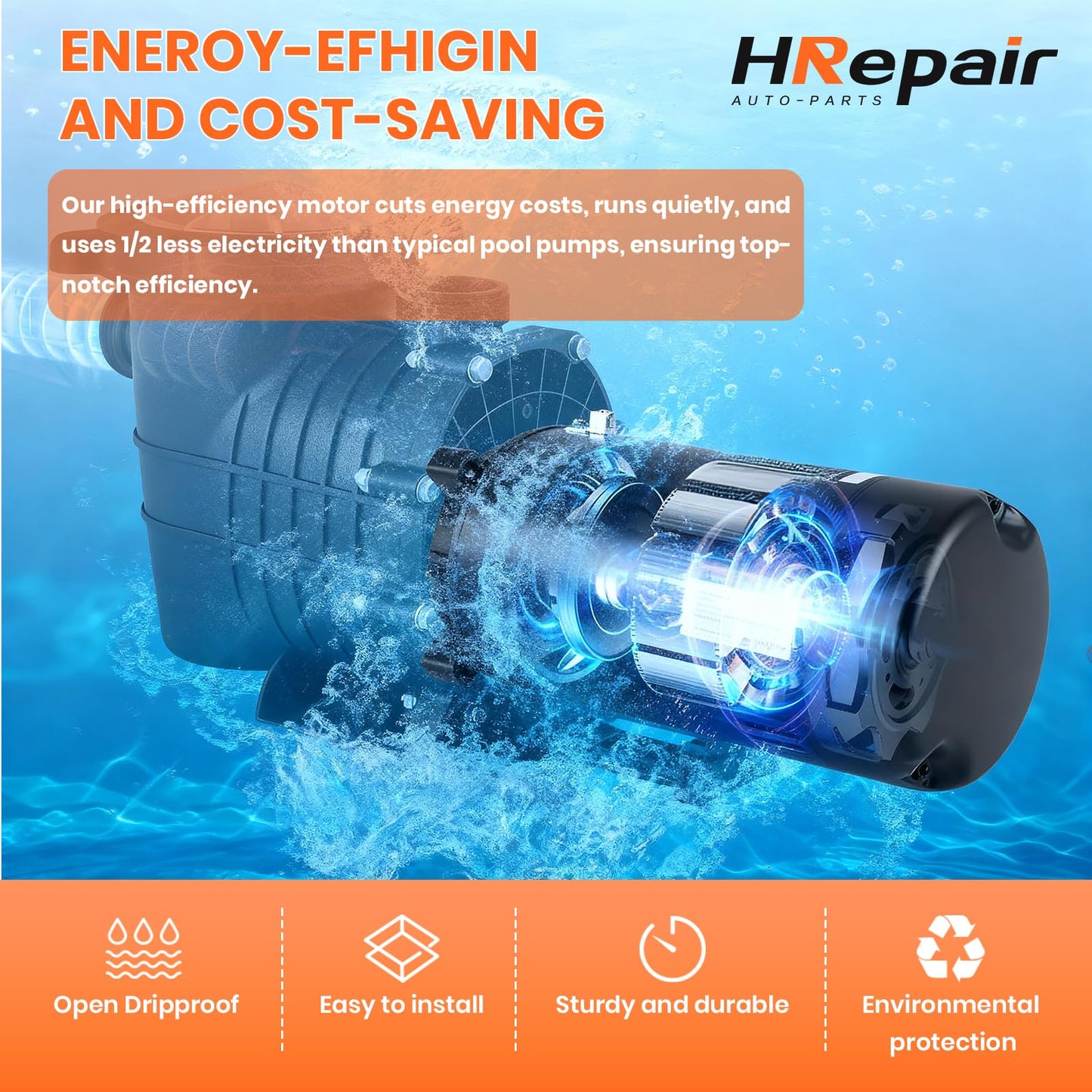 HRepair 3/4 HP Swimming Pool Pump Motor USQ1072 fits for Pentair Superflo Sta-Rite Whisperflo Pinnacle Anthony AR2 Pumps 230V, 5.6/11.2 Amps - 0.75 HP
