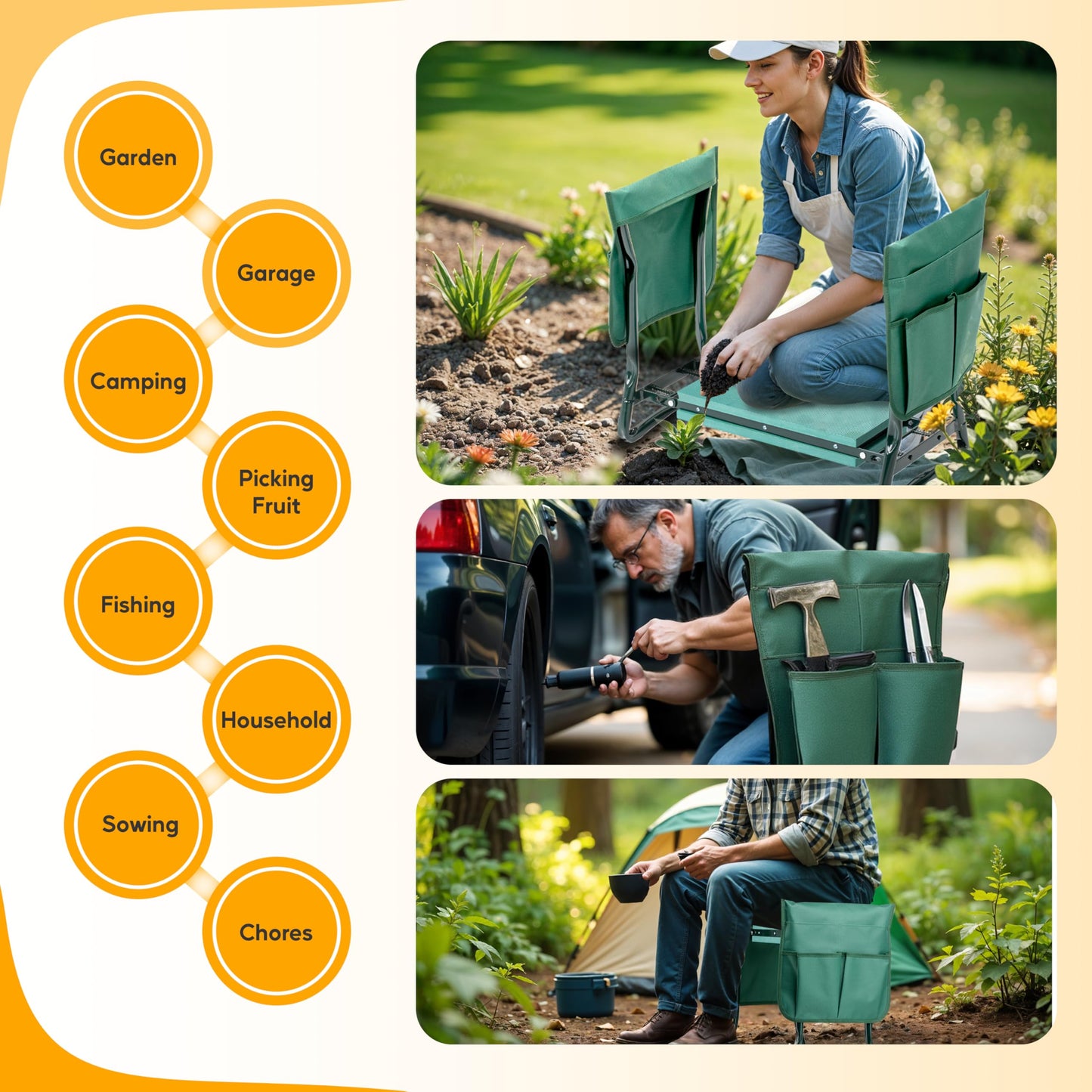 Simple Deluxe Garden Kneeler and Seat, Foldable Kneeling Stool with Thicker EVA Foam Pad Heavy Duty Bench, with Tool Pouch, Gifts for Outdoor Gardening, Fishing, Green, Arbor Day Gift
