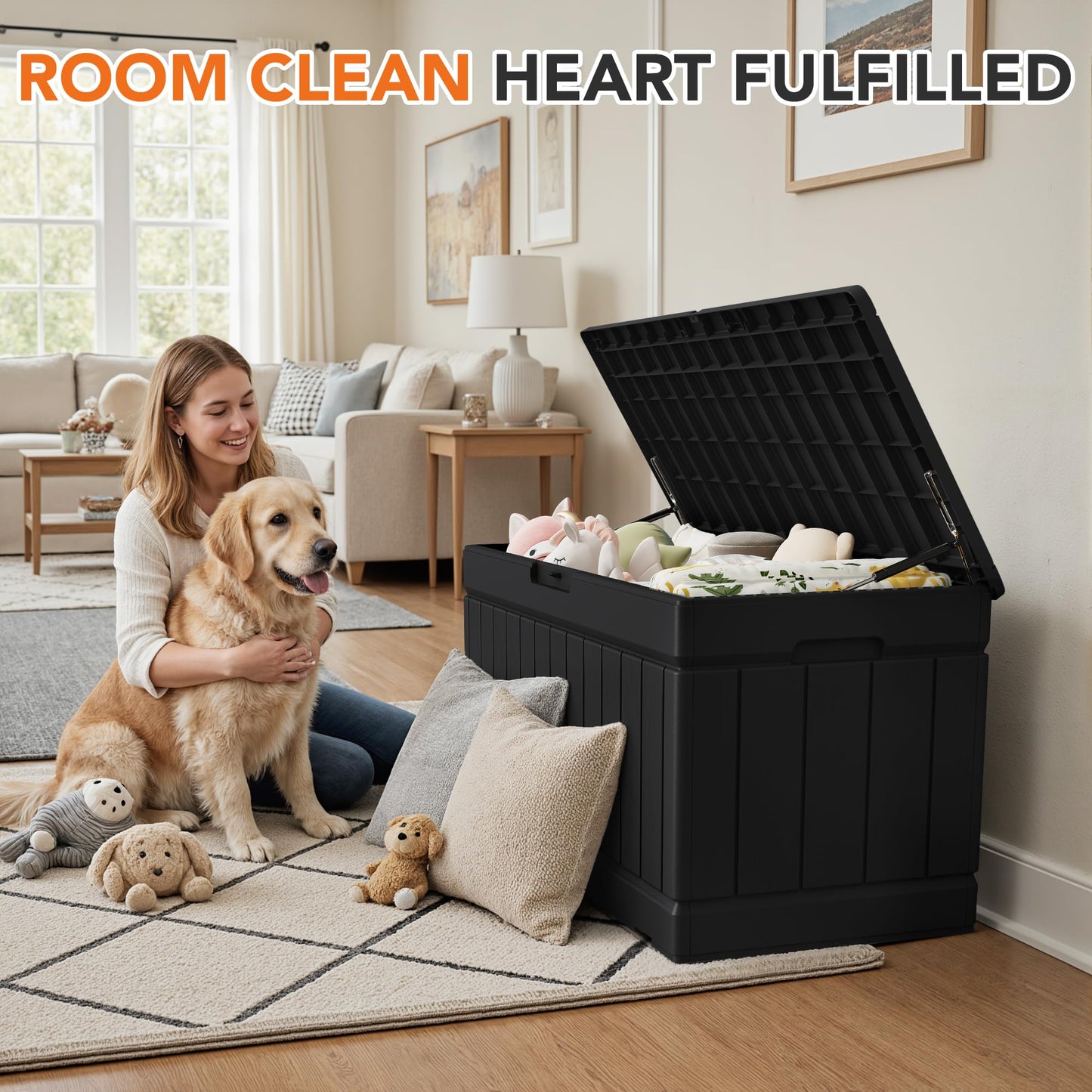 Acurax 78 Gallon Deck Box Outdoor Indoor Waterproof Storage Box for Patio Furniture, Pool Accessories, Garden Tools, and Cushion Storage, Black