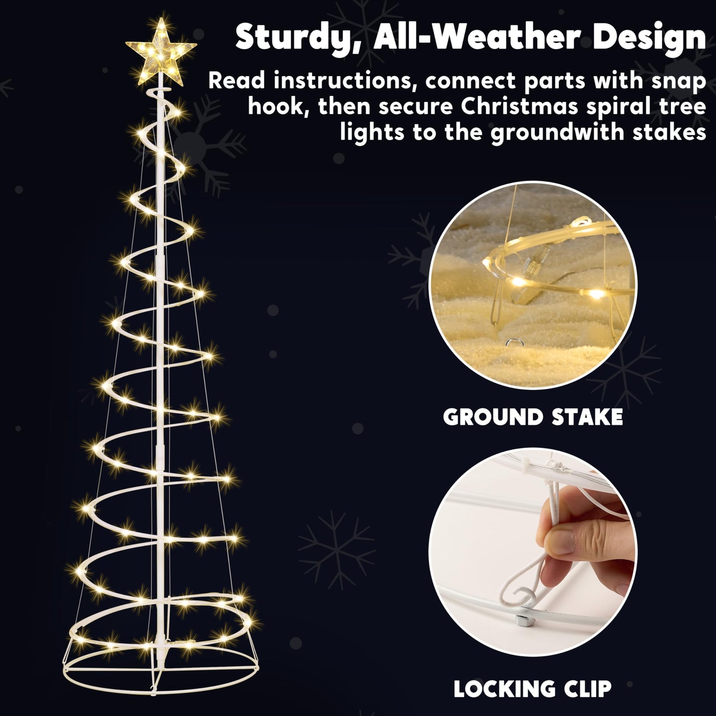 JOIEDOMI 3 Pack Spiral Christmas Tree Lights, 218 LED Outdoor Lighted Tree with Star Topper & Stakes, Christmas Decorations for Yard Porch Patio Garden Holiday Xmas Eve Night Décor, Warm White