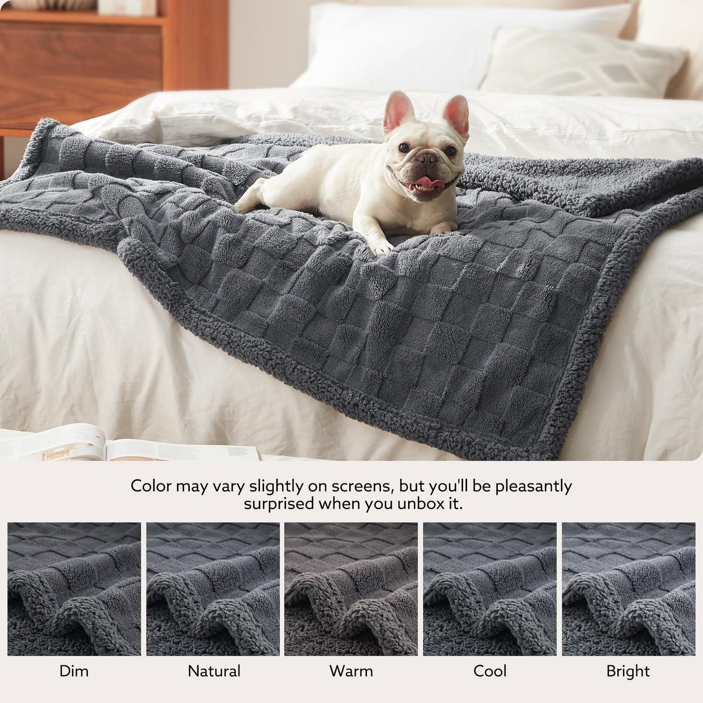 GASUR Waterproof Dog Blankets for Large Dogs, Dog Blanket for Couch Bed, Fleece Pet Blanket for Furniture Sofa Protector, Soft Pet Throw Blankets for Crate Car Outdoor, Washable, 50"x60",Grey