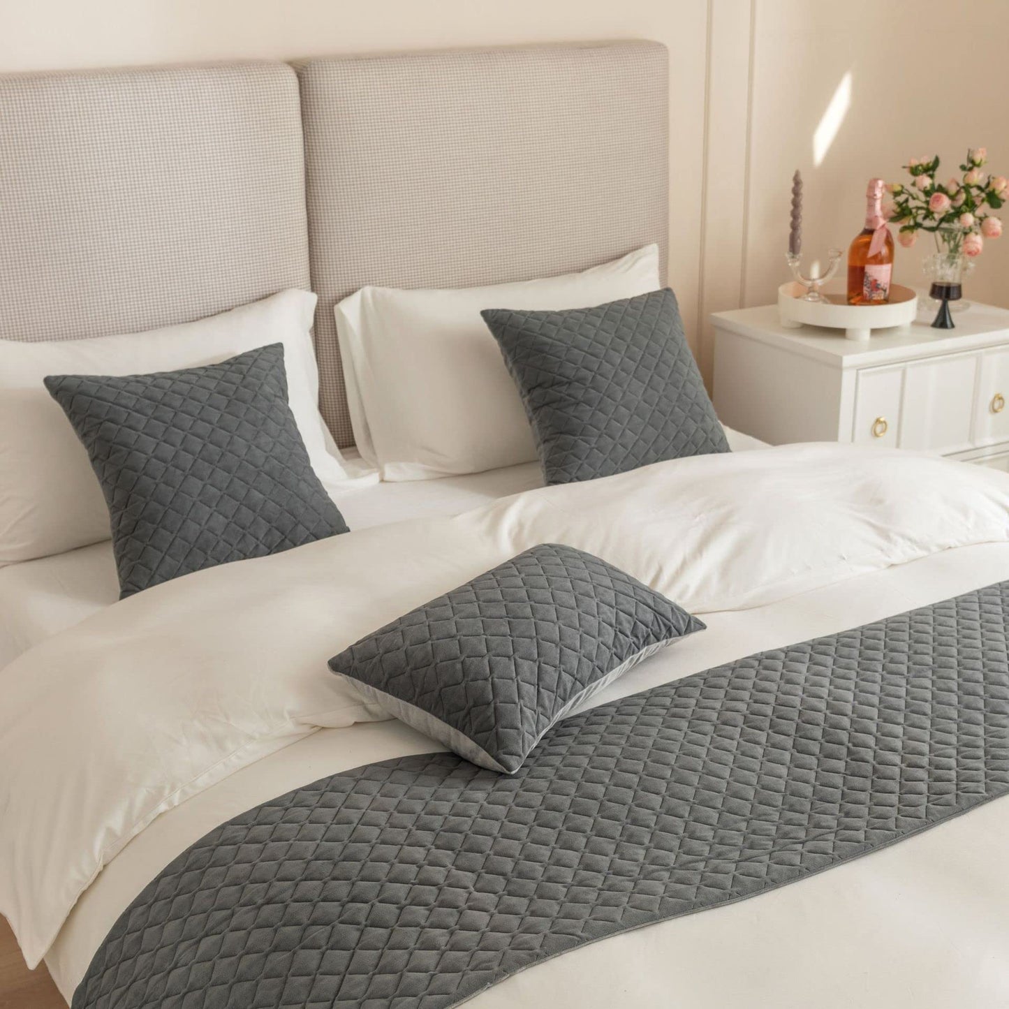 Eseriallen Bed Runner King Size,Gray Bed Runner for Foot of Bed Cushions Set 180X45cm for 1.2m Bed