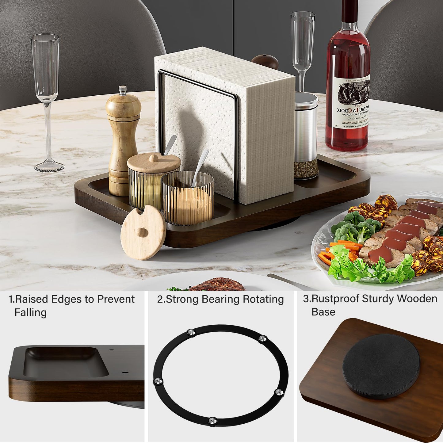 Gomyrod Napkin Holder for Table, Rotating Metal Napkin Dispenser with Salt and Pepper Shakers Caddy Standing Paper Towel Holder for Bathroom Kitchen Dining Table Decor Not Including Shakers