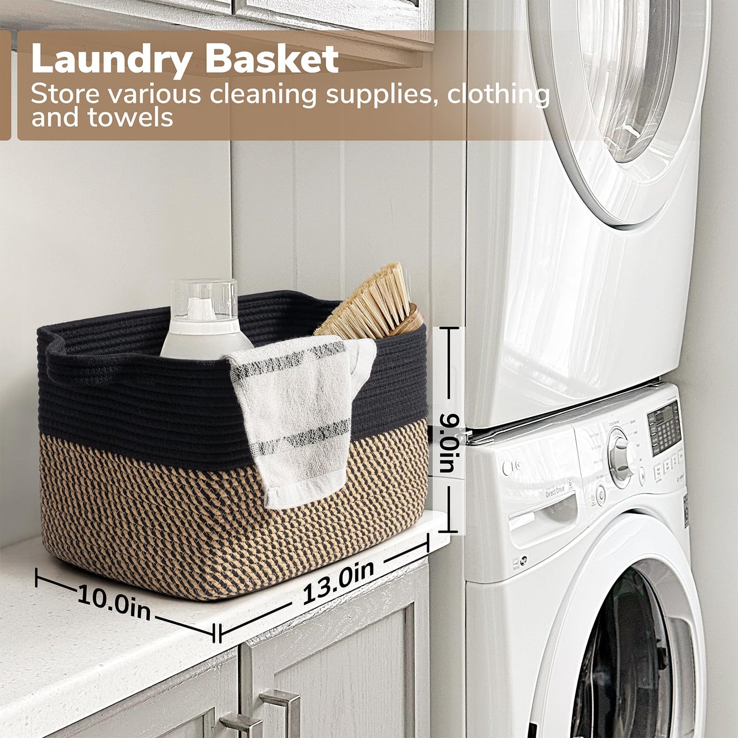 Goodpick Cube Storage Bins - Towel, Book, Cloth, Shoes, Closet Shelf Woven Baskets for Office, Baby Laundry, Toys, 13''x10''x9''