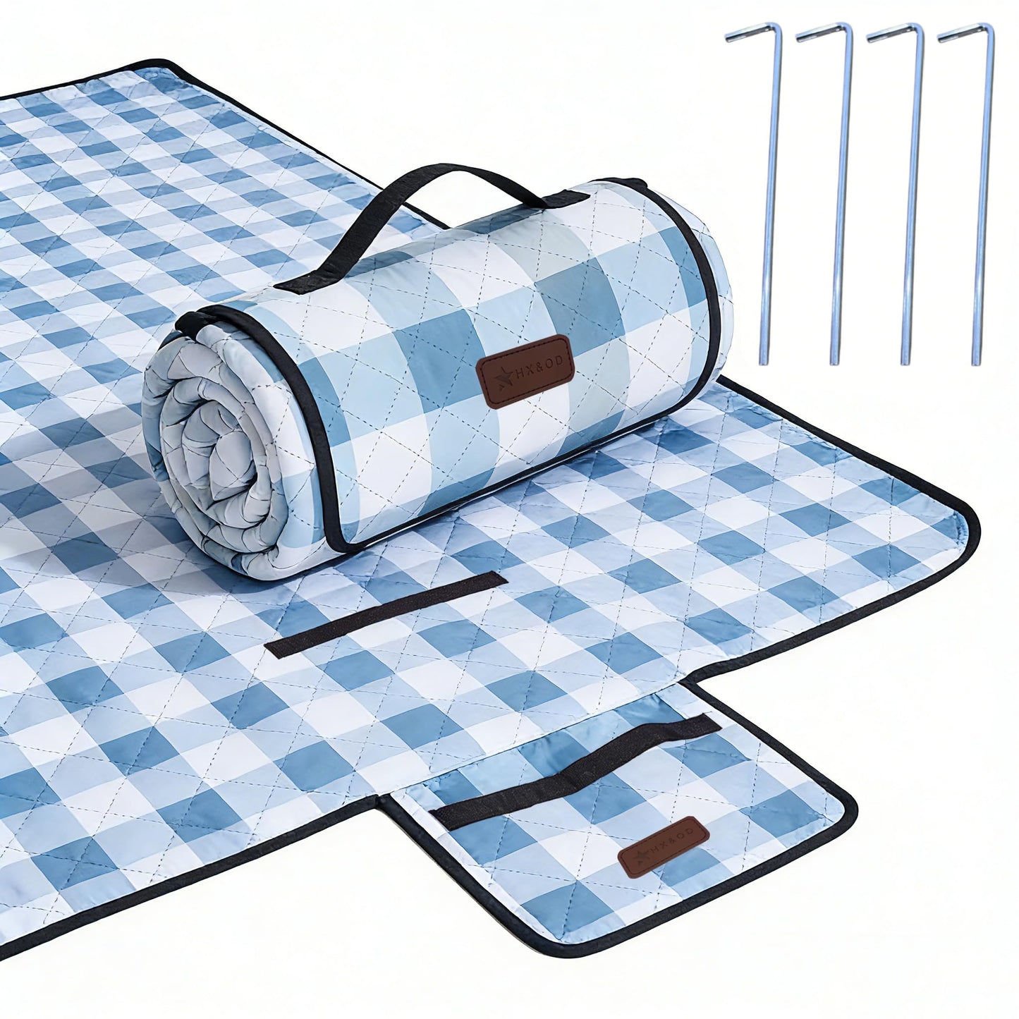 HX&OD Outdoor Picnic Blanket, Extra Large, 80''x60'' Waterproof Foldable Blankets Gingham Picnic Mat for Beach, Camping Grass Lawn Park Accessories Cute Couple Ideas Wedding (Coffee Color, 80”x60”)