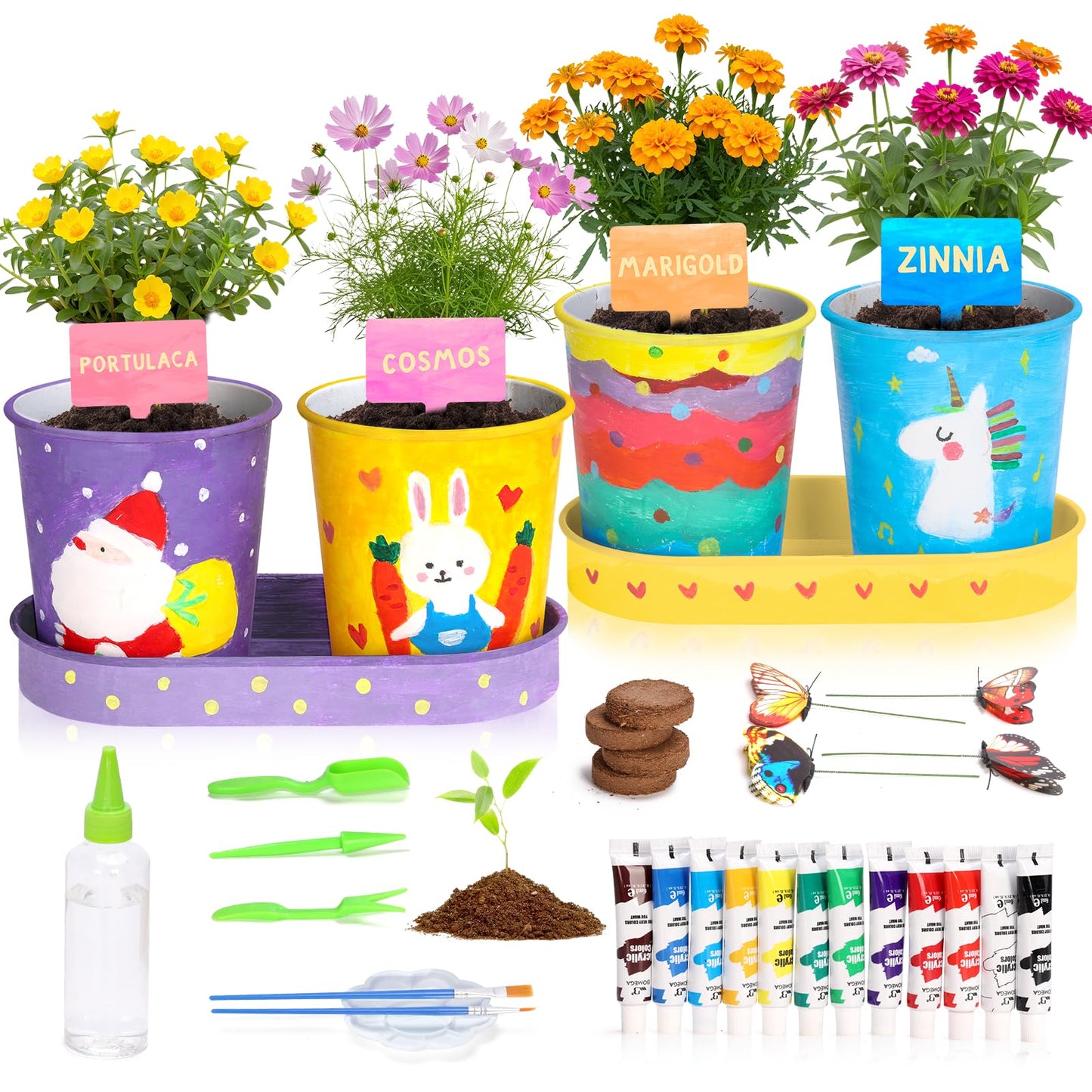 YAUNGEL Paint & Plant Flower Kids Gardening Set, Arts and Crafts for Kids Ages 8-12 Plant Growing Kit with 4 Pots, Easter Birthday Gifts for Girls & Boys Children