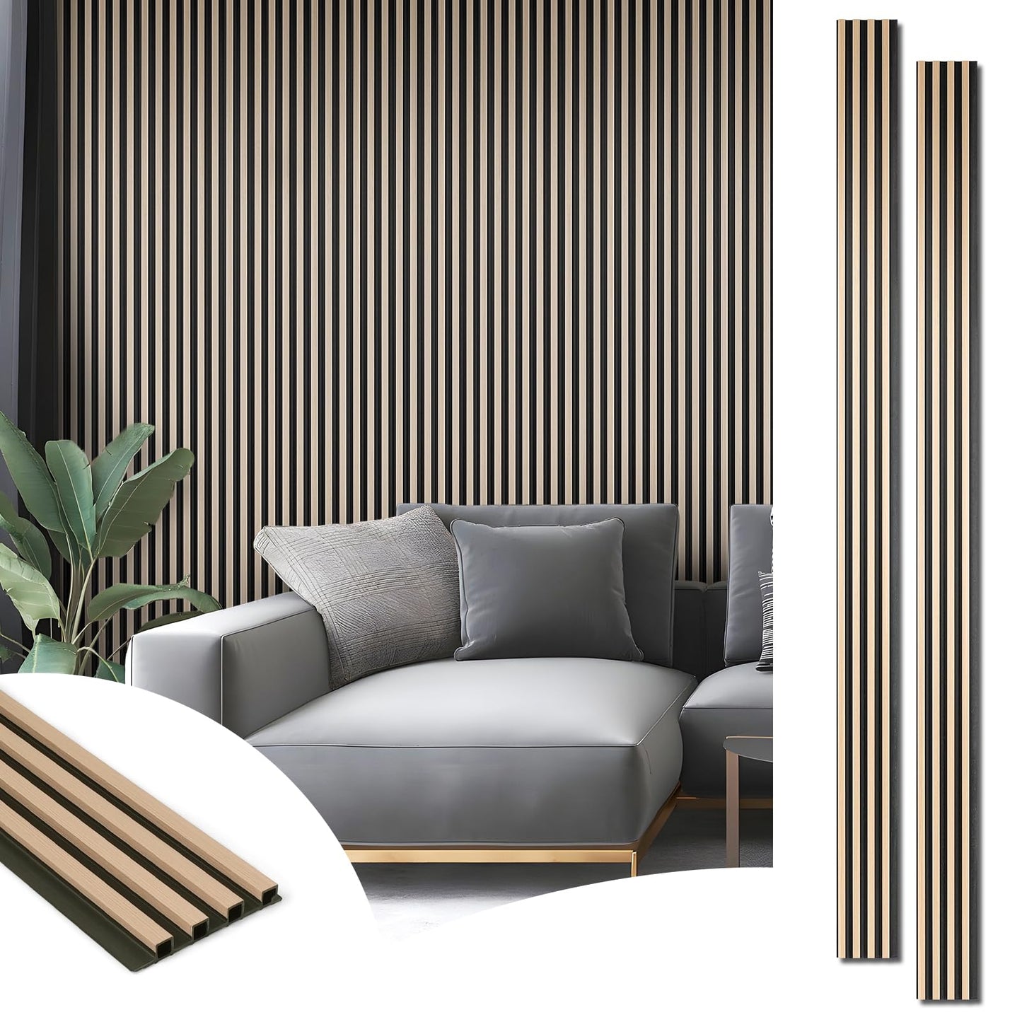 Art3d 8-Pack WPC Wood Slat Wall Panel for Interior Décor, 3D Wood Fluted Acoustic Paneling for Living Room Bedroom Home & Office Accent Wall Decor - 96 x 6 Inch Oak