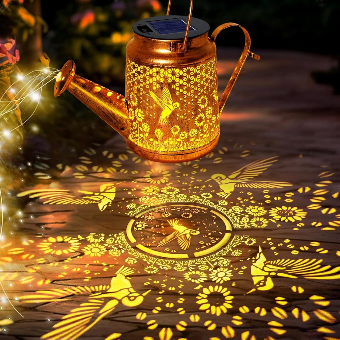 Big Solar Lanterns Outdoor Waterproof, Gifts for Mom Grandma Women Wife Daughter Mother's Day, Hummingbird Sunflower Watering Can with Shepherd Hook, Hanging Lanterns, Solar Path Lights Outdoor Decor