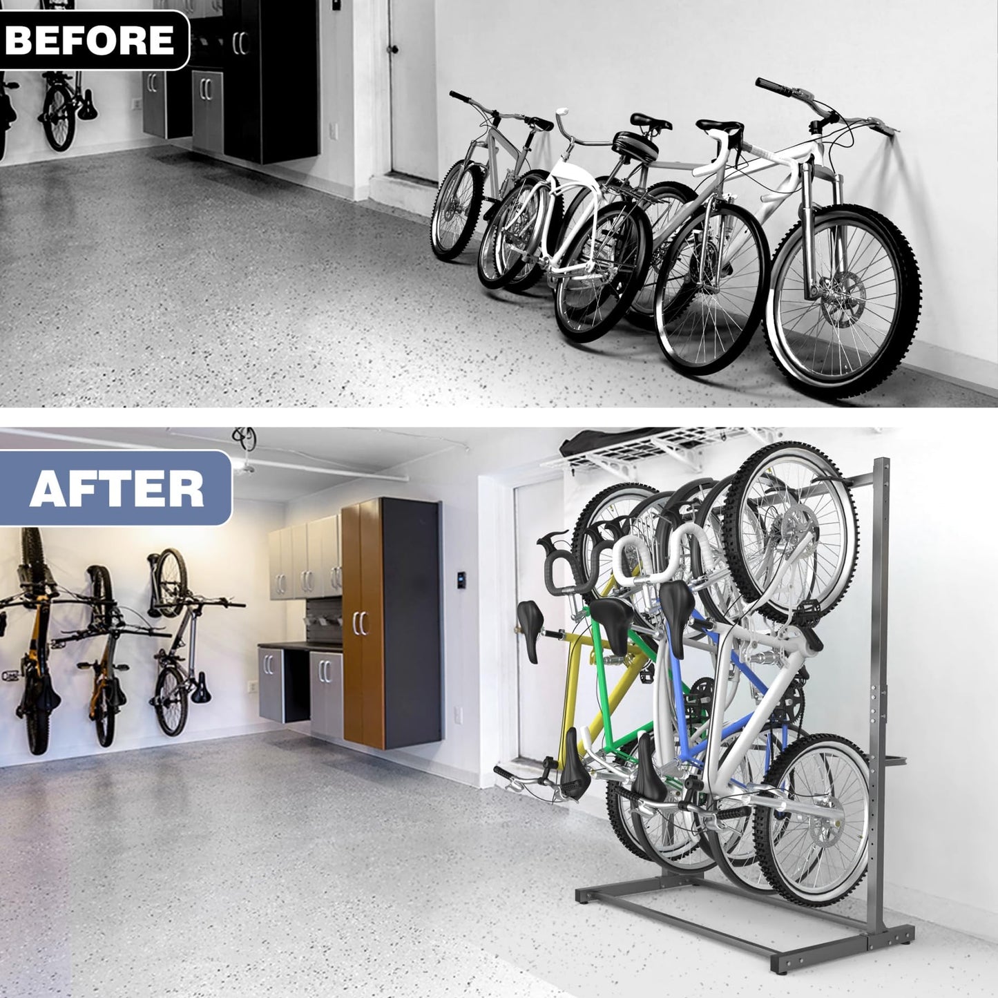 WALMANN Freestanding Bike Stand for Garage, 5 Bikes Vertical Bike Storage Stand Heavy Duty Bike Floor Stand, Holds Up to 70 lbs/Hook