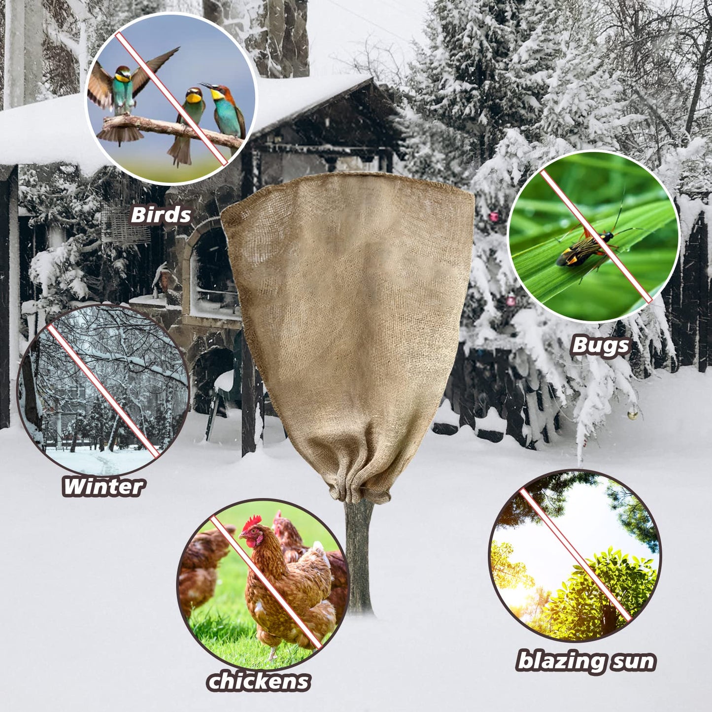 6 Pack 24” × 40” Burlap Winter Plant Cover Bags - Plant Covers Frost Protector with Drawstring Plant Covers Freeze Protection Frost Blankets Shrub Jacket，Freeze Blanket for Outdoor Plants Fruit Tree