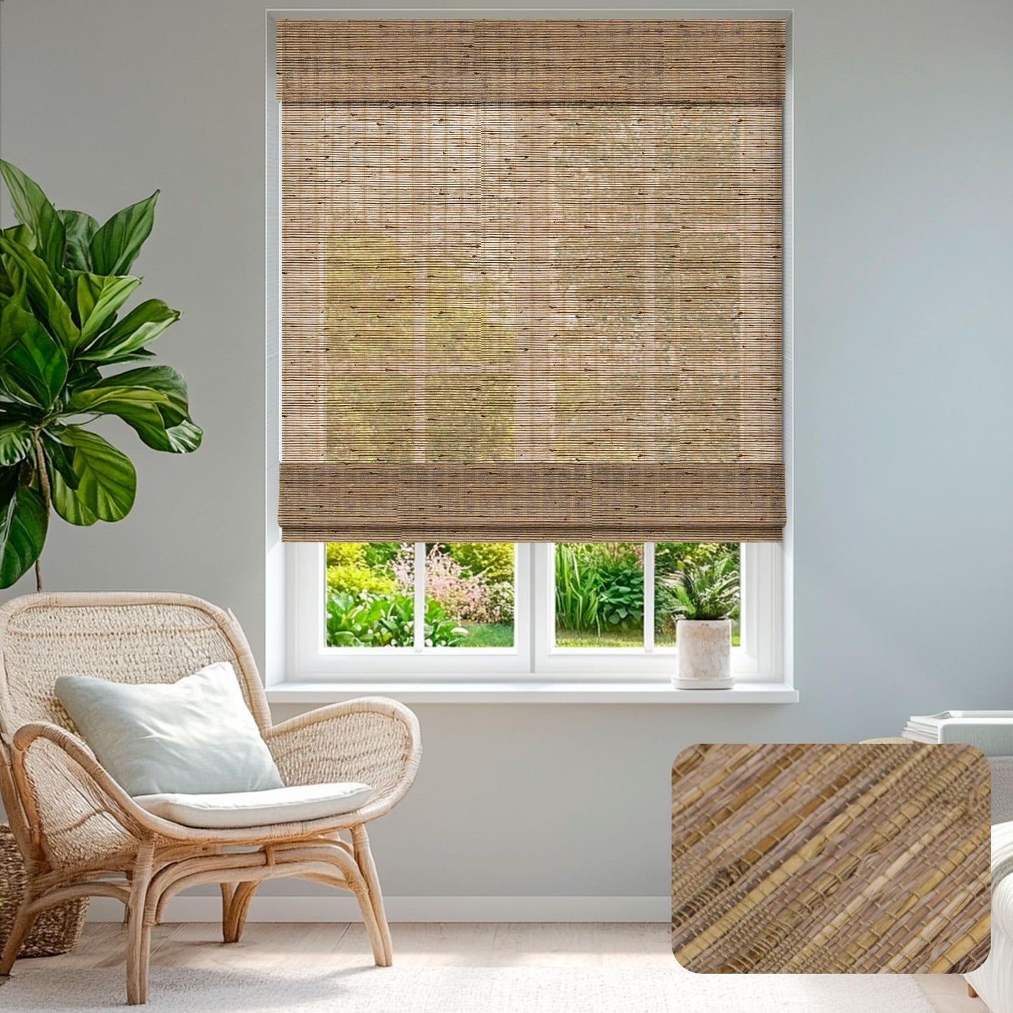BERISSA Roman Shades for Windows Light Filtering, Natural Jute Woven Roman Blinds Customized Roman Window Shades,Room Darkening Privacy Protection,Light Filtering Ramie Beige,68" W x 72" H