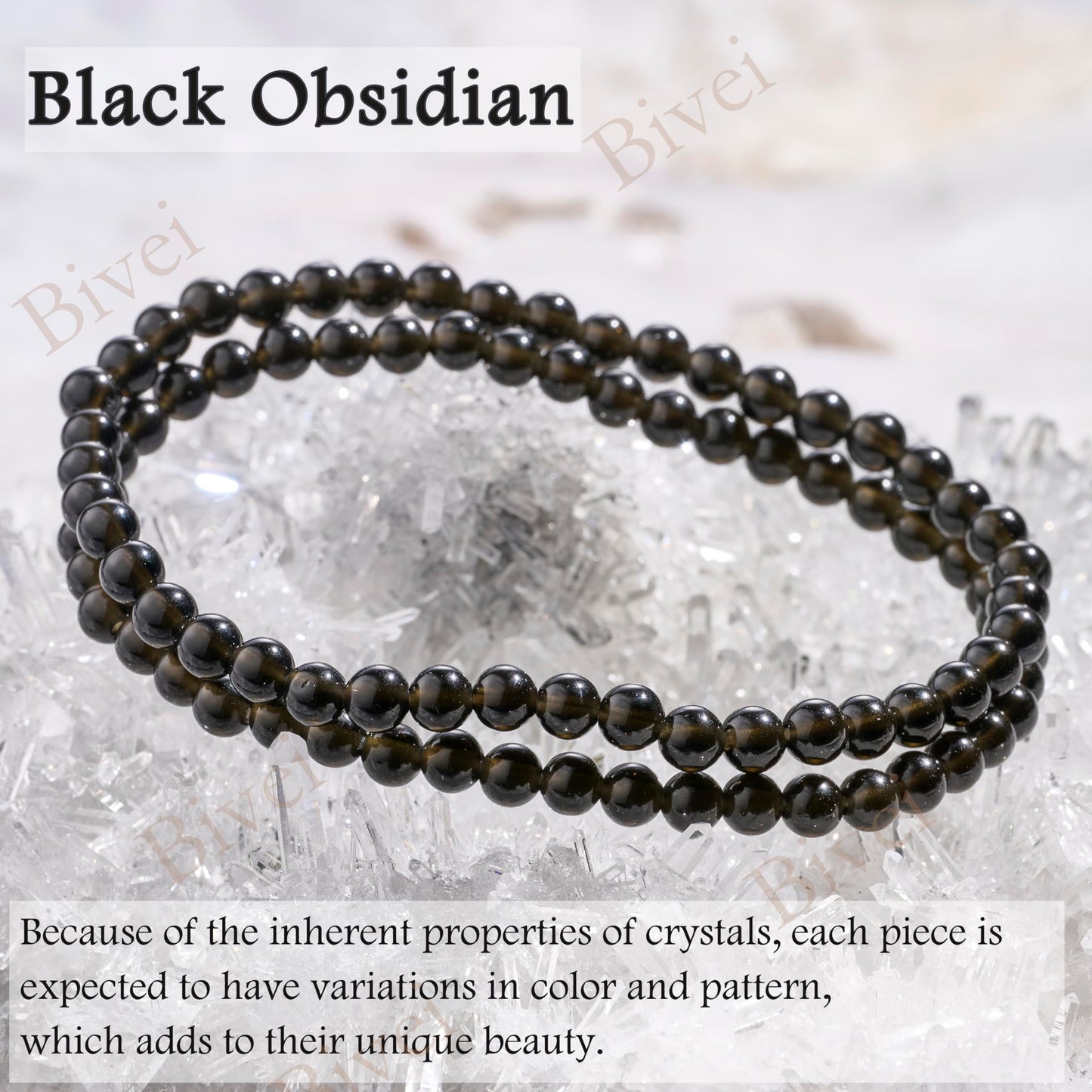 Bivei Obsidian - Protective - 4mm Beaded Bracelets for Women Handmade Semi Precious Natural Stone Stretch Elastic Jewelry Yoga Protection Gifts Small