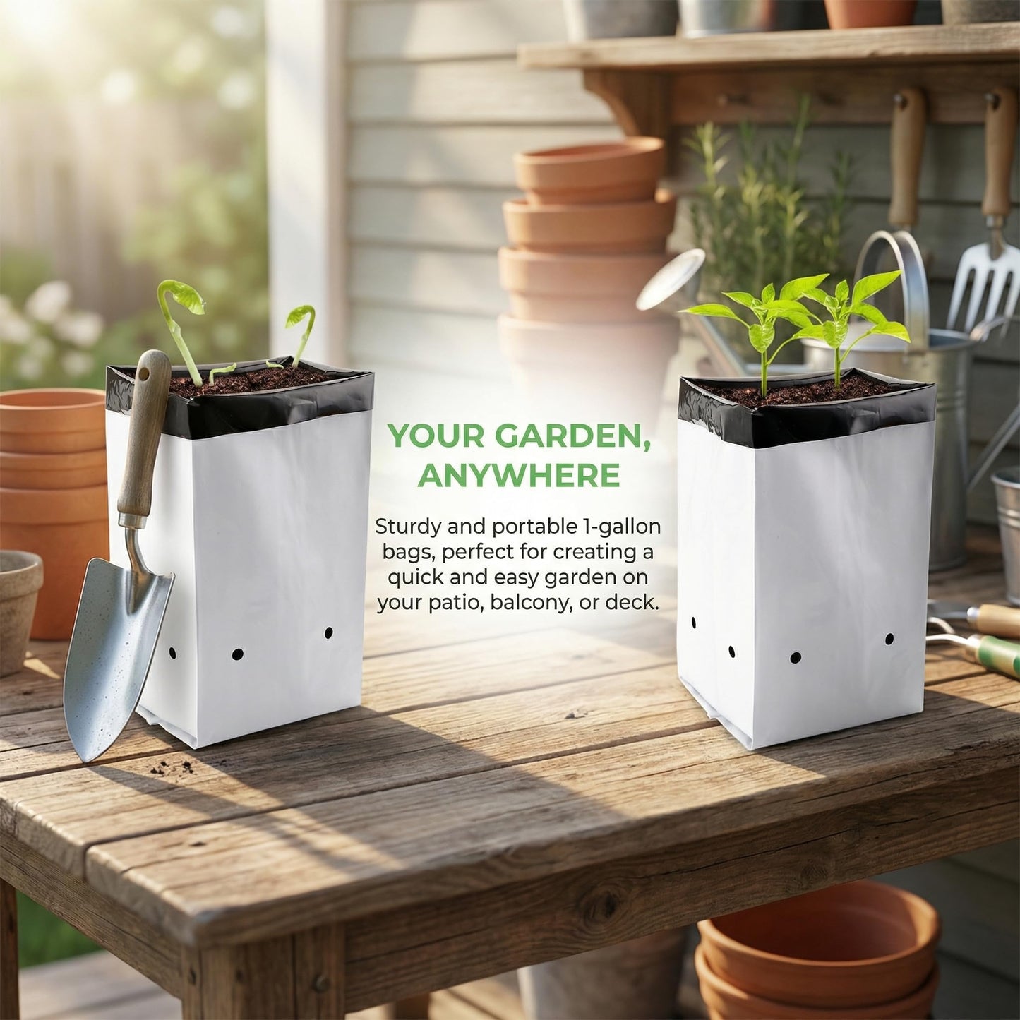 Lawei 100 Pack 1 Gallon Plastic Grow Bags - Black and White Plant Nursery Bags Seeding Bags for Vegetable Flower Plant, Thick Plastic Bag for Potting Seedlings, and Rooting, Square Shape