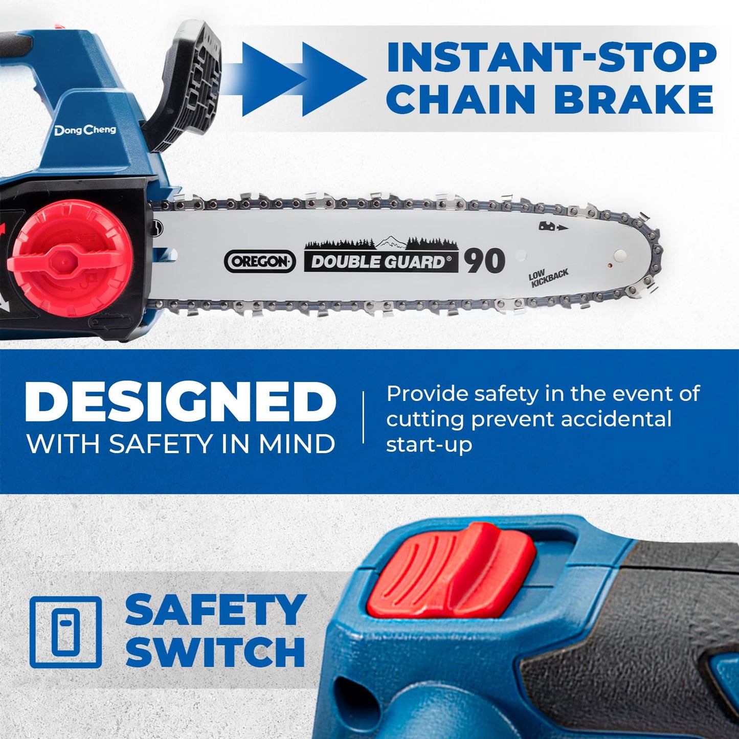 DongCheng Brushless Chainsaw, 20V 12-Inch Cordless Chain Saw, 12m/s Chain Speed, Tool-Free Tensioning, Auto Oiler, with 2×4.0Ah Batteries & Charger, Ideal for Yard Work, Pruning, Wood Cutting