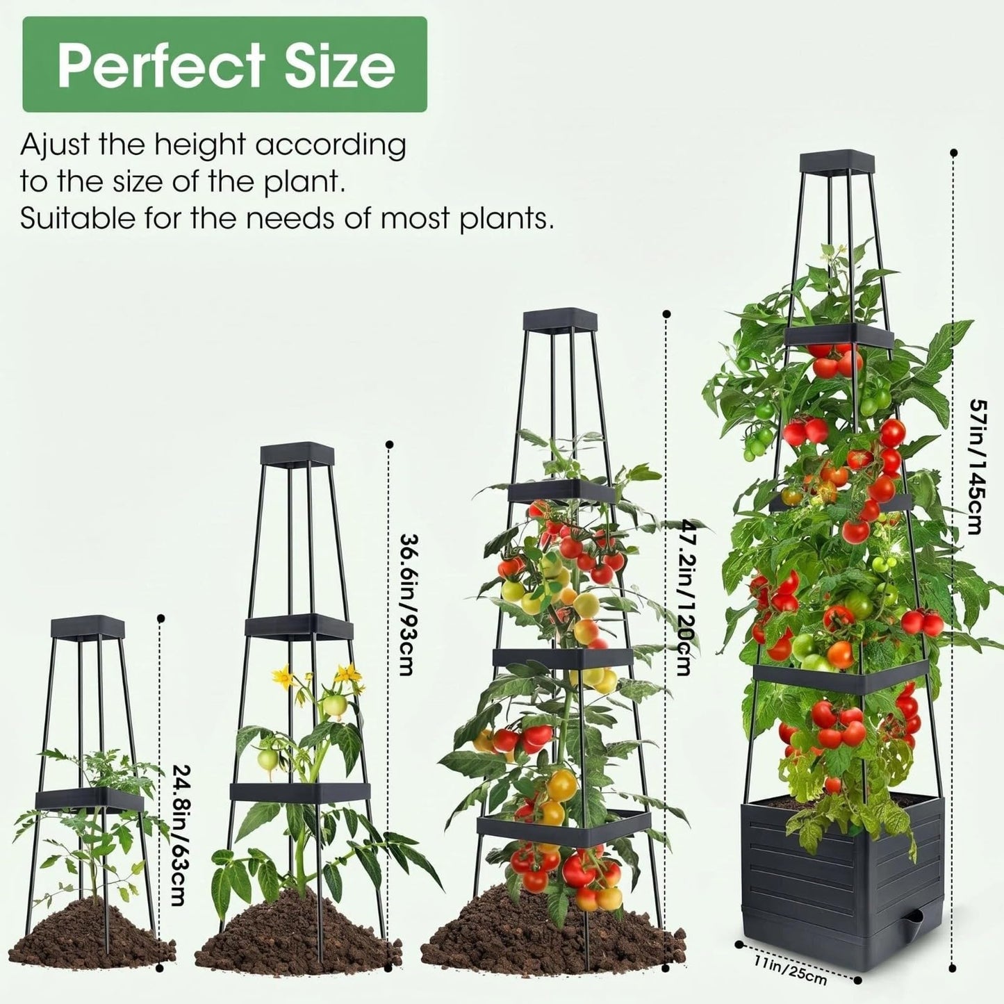 MQUPIN 2 Pack Tomato Planter with Trellis, 57" Self-Watering Raised Garden Bed Planter Box for Climbing Plants Vine Flowers Vegetables, Tomato Cage for Indoor Outdoor Patio Greenhouse