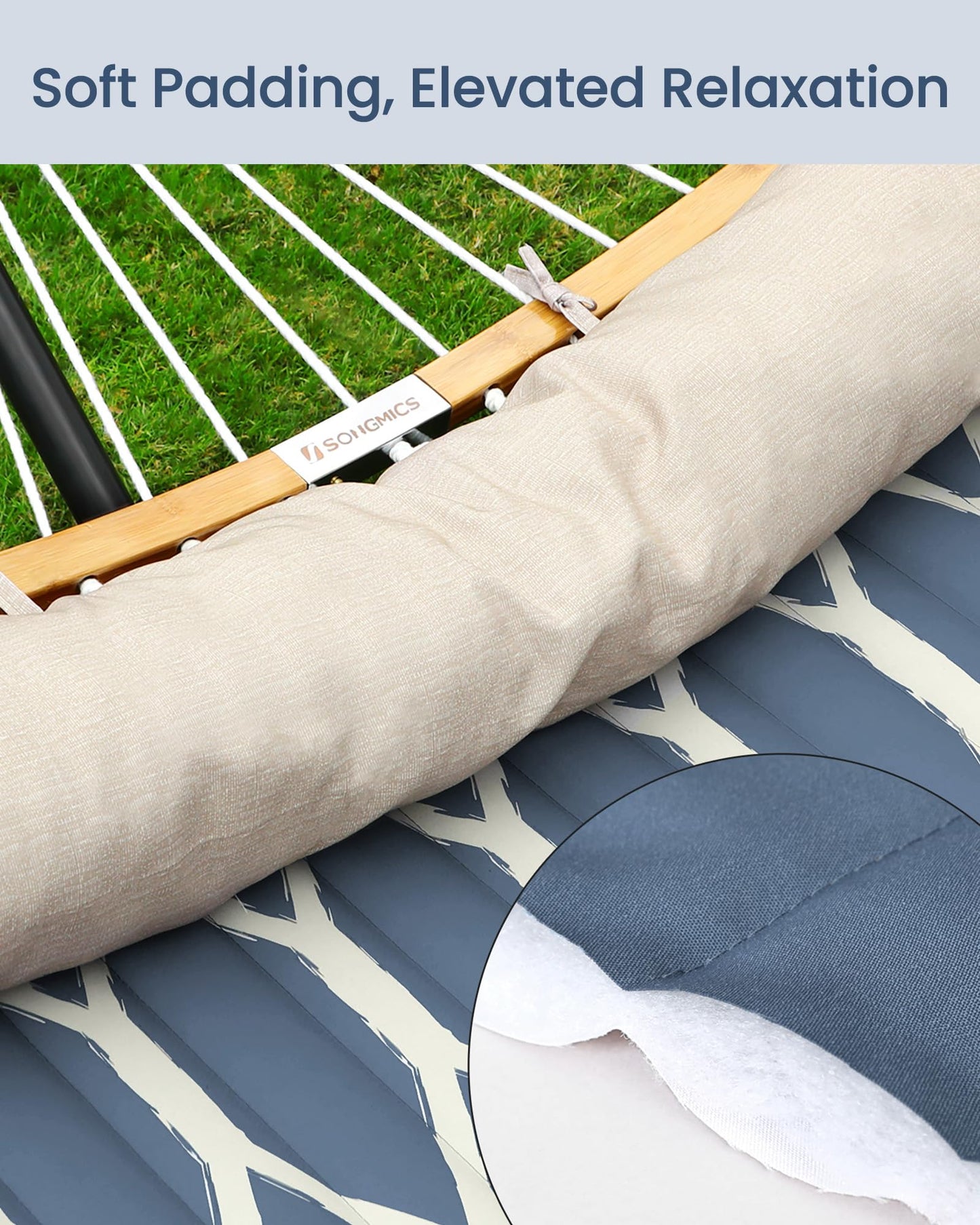 SONGMICS Hammock, Quilted Double Hammock with Padded Pillow, 78.7 x 55.1 Inches, 495 lb Weight Capacity, Portable for Outdoor Relaxation, Garden, Patio, and Camping, Blue UGDC034I02V1