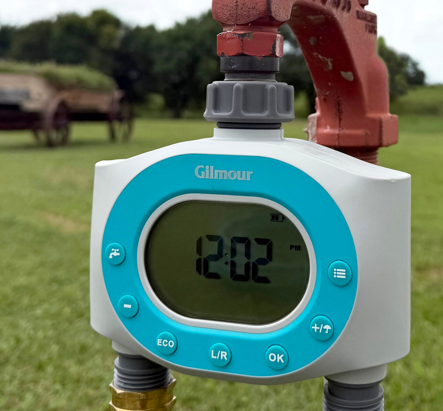 Gilmour Dual Outlet Water Timer for Garden Hose, Programmable Automatic Watering System, LCD Screen, Rain Delay, Battery Operated