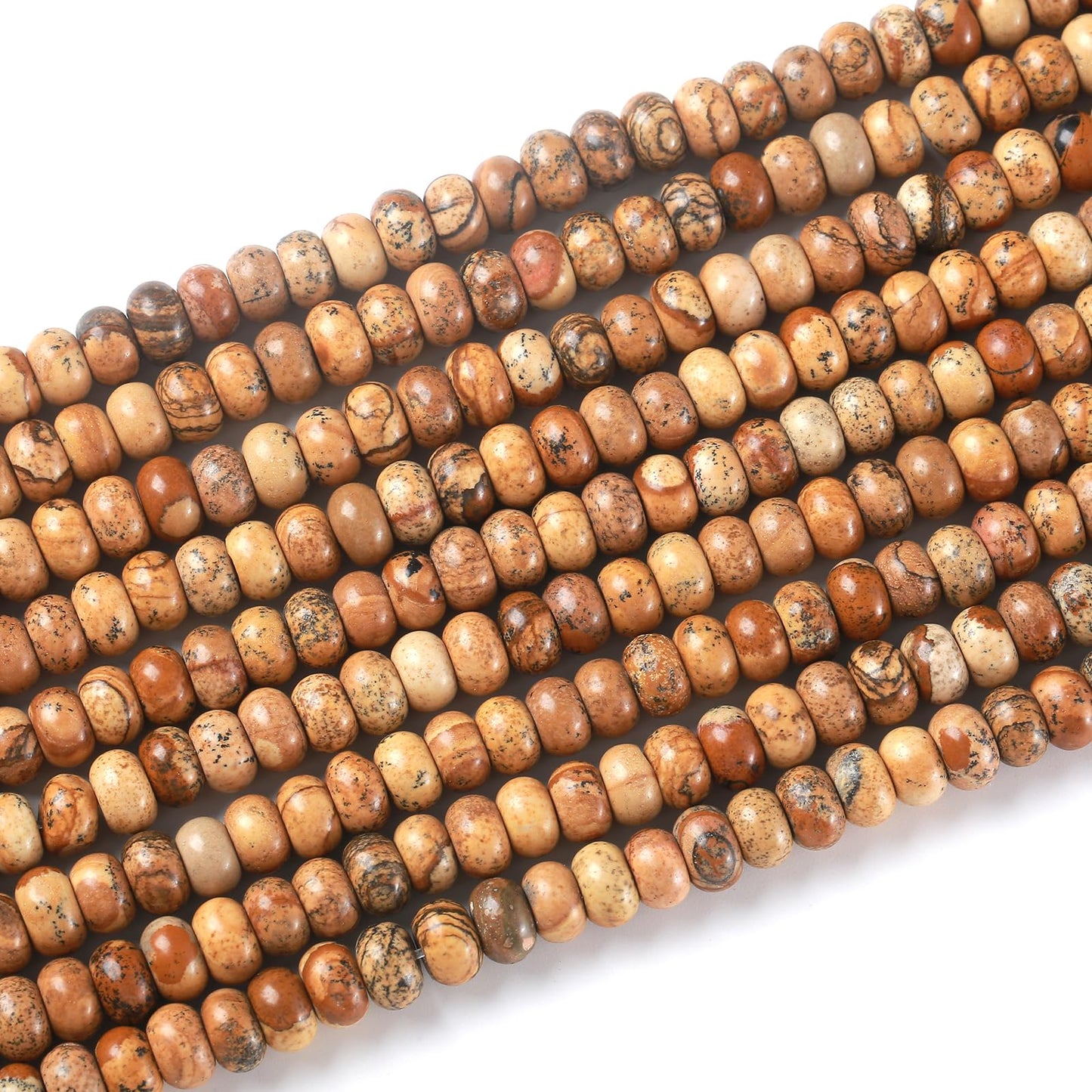 5x8mm 76pcs Natural Stone Pictures Jaspers Rondelle Spacer Loose Beads Abacus Disk Stone Round Loose Gemstone Beads for Jewelry Making DIY Bracelet Necklace