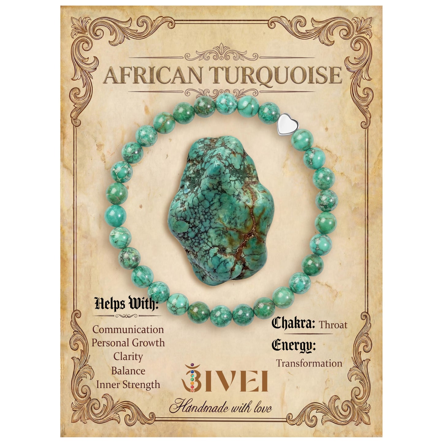Bivei 6mm African Turquoise Crystal Stretch Bracelets for Women, Handmade Natural Stone Beaded Bracelet, Yoga Protection Jewelry Gift