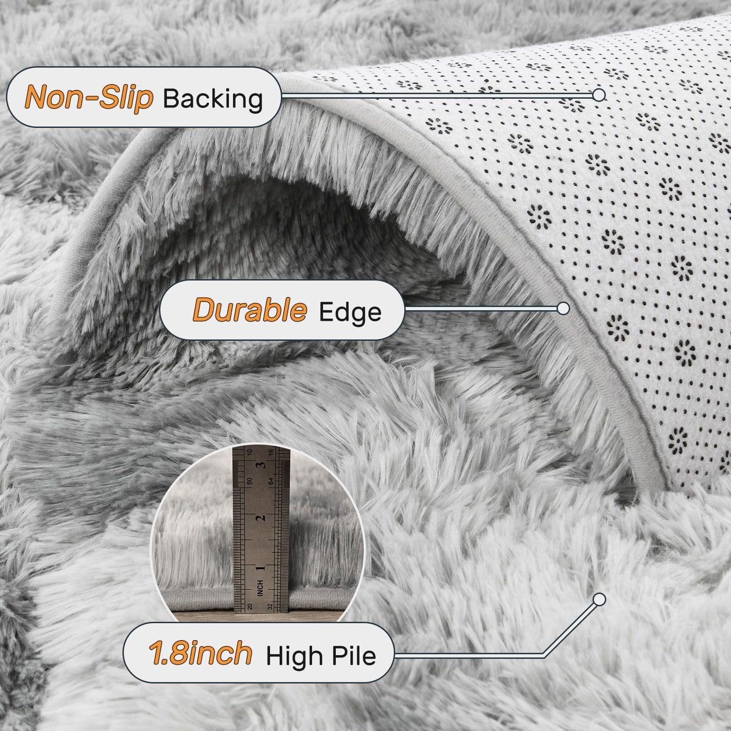 LòutiRoot Home 5x8 ft Rug for Living Room Fluffy Grey White Shag Rug Non-Slip Area Rugs Carpet for Bedroom Nursery Kids PlayRoom Dorm Office Indoor Modern Plush Carpets