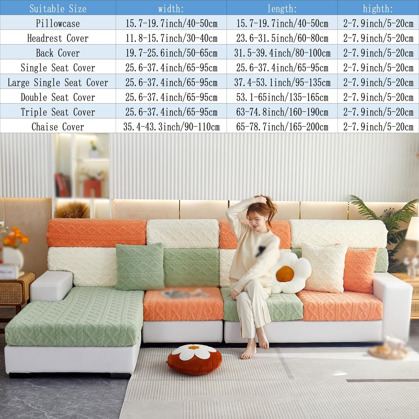 SHEKAKO Universal Sofa Pillowcase, 18x18 Inches Wear-Resistant Pillow Cases Covers, Stretch Thick Sofa Pillow Case Cover, Replacement Pillow Case Covers for L Shape Sectional Sofa(White,Pillowcase)