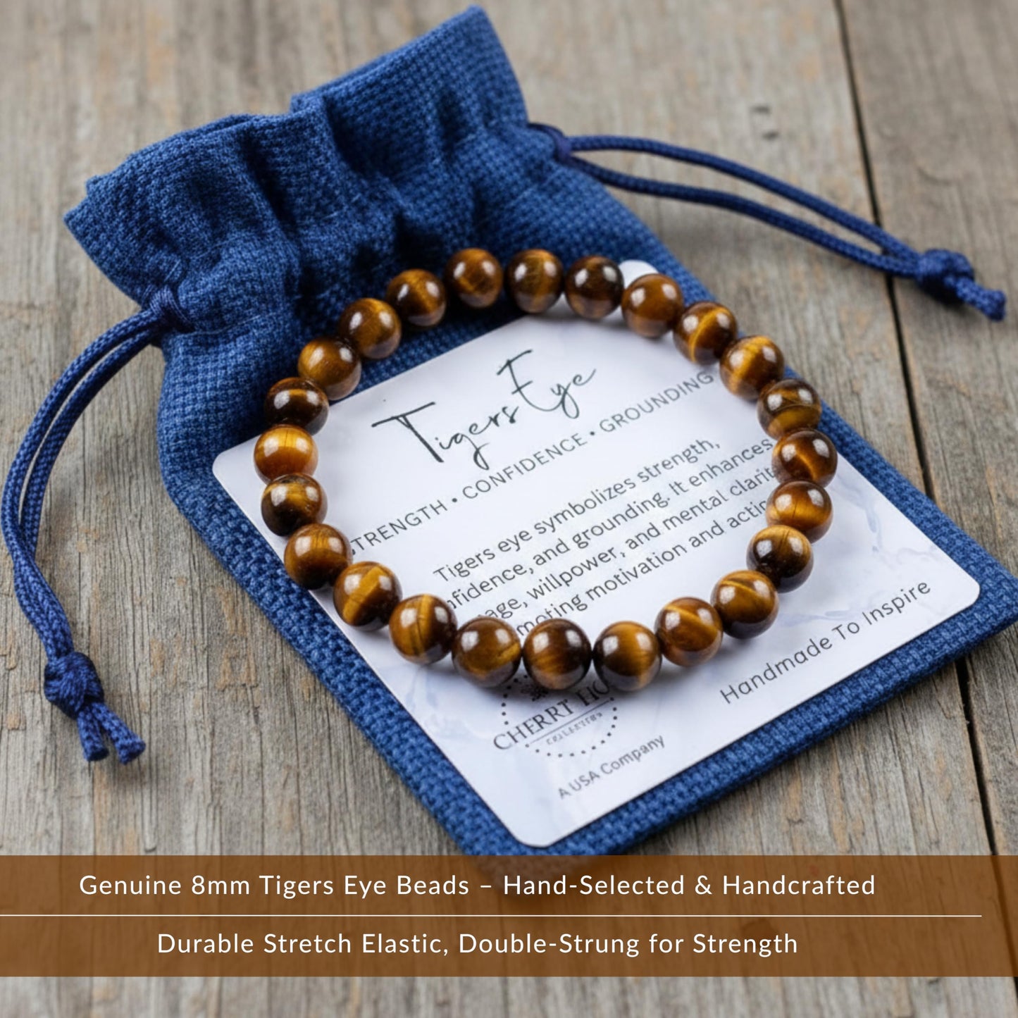 Cherry Tree Collection – Handmade Crystal Bracelets with Tiger’s Eye and 7 Other Gemstones for Men & Women – 8mm Beaded Bracelet for Healing, Protection & Positive Energy–(Small)