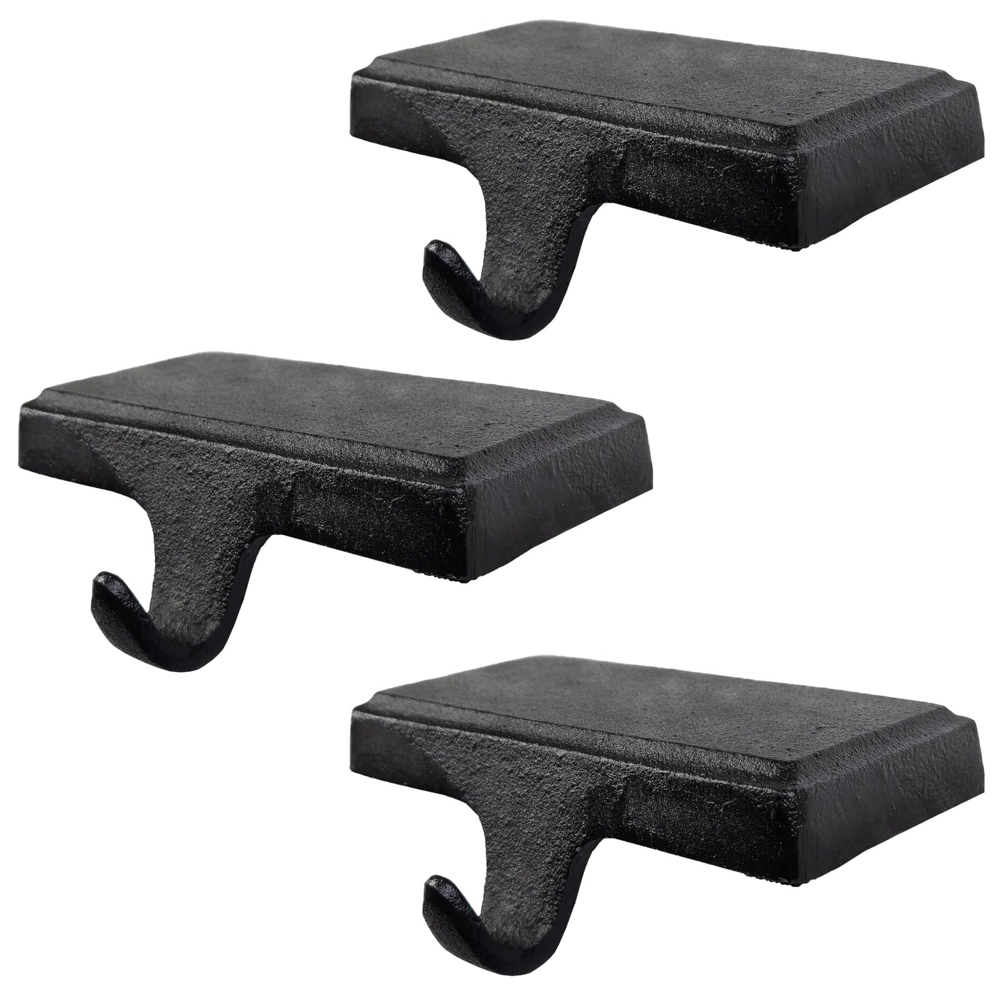 Lulu Decor Black Christmas Stocking Holders for Mantle set of 3 - Heavy Cast Iron Weighted Strong & Sturdy - Low Profile Flat Base Stocking Hooks, Simple Design for Mantle Decor Weighs 1 lb 10 oz each