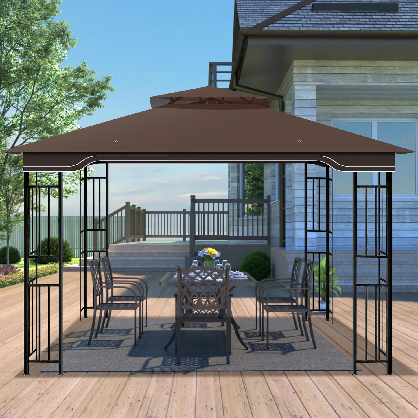 Replacement Gazebo Canopy for 10x12 Regency II Model L-GZ798PST | Heavy-Duty Ripstop Waterproof & UV Protective Top Cover, Brown