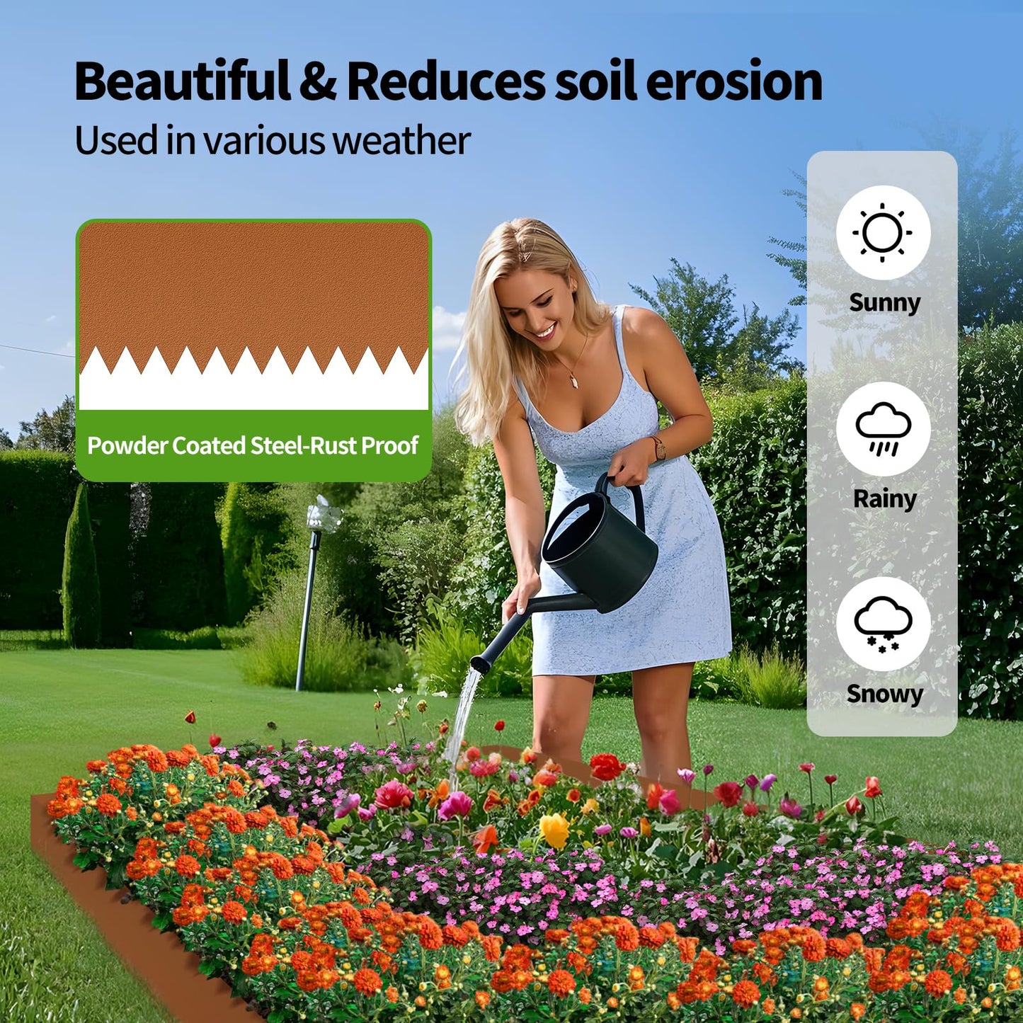 HONYTA Steel Landscape Edging, 40 x 8in Metal Landscape Edging, Hammer-in Bendable Metal Garden Edging Border Separator Strips, Heavy Duty Lawn Edging with 6 Clips Edge for Flower Bed Lawn Yard (20Ft)
