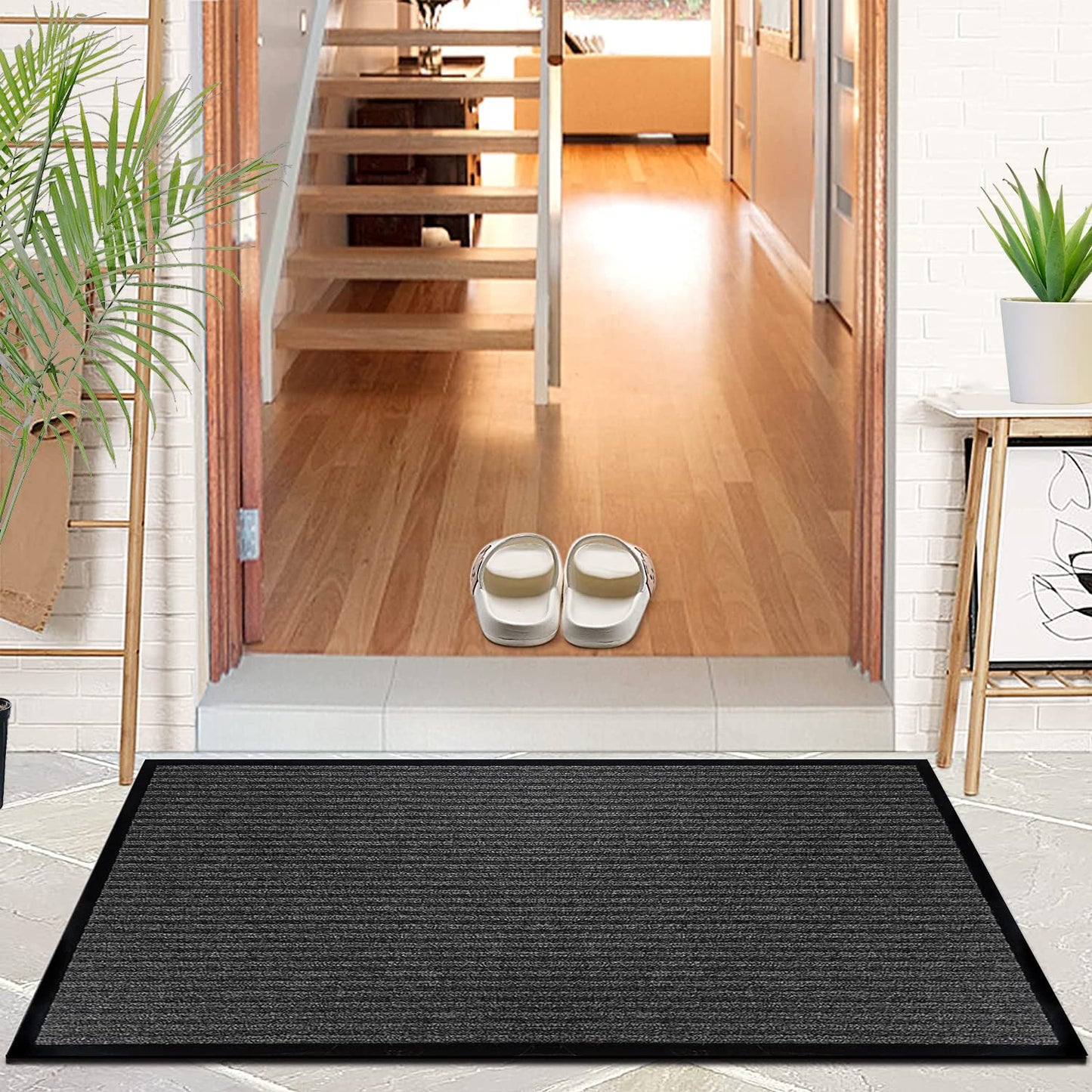LuxUrux® Durable Rubber Door Mat - Heavy Duty, Slip Proof, Indoor/Outdoor, Easy to Clean, Waterproof, Low-Profile Entry Mat for Entry, Patio, Garage - High Traffic (17'' x 30'', Striped Gray)
