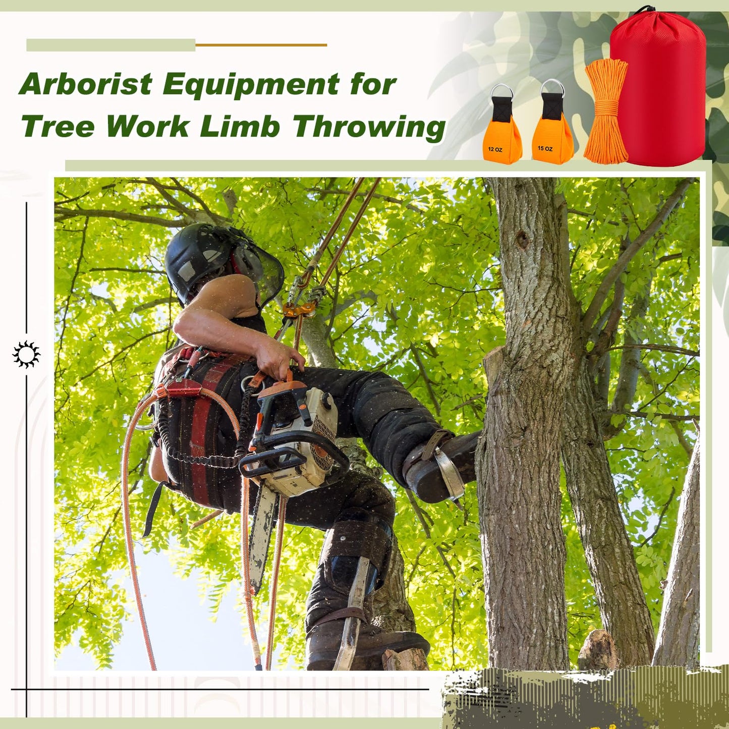 LOYIM 4 Pcs Arborist Throw Line Kit, 12oz+15oz Throw Weight Bag with 164ft Polyester Rope and Storage Bag Arborist Equipment Climbing Kit for Tree Work Limb Throwing