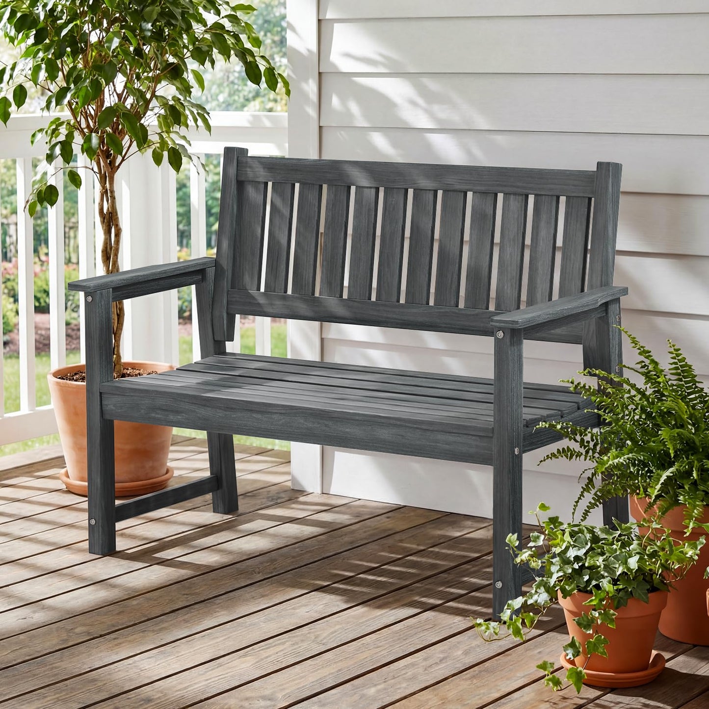 ACUEL Outdoor Bench, 2-Person Garden Bench, Poly Lumber Patio Bench for Outdoors, Porch, and Park (Dark Grey)