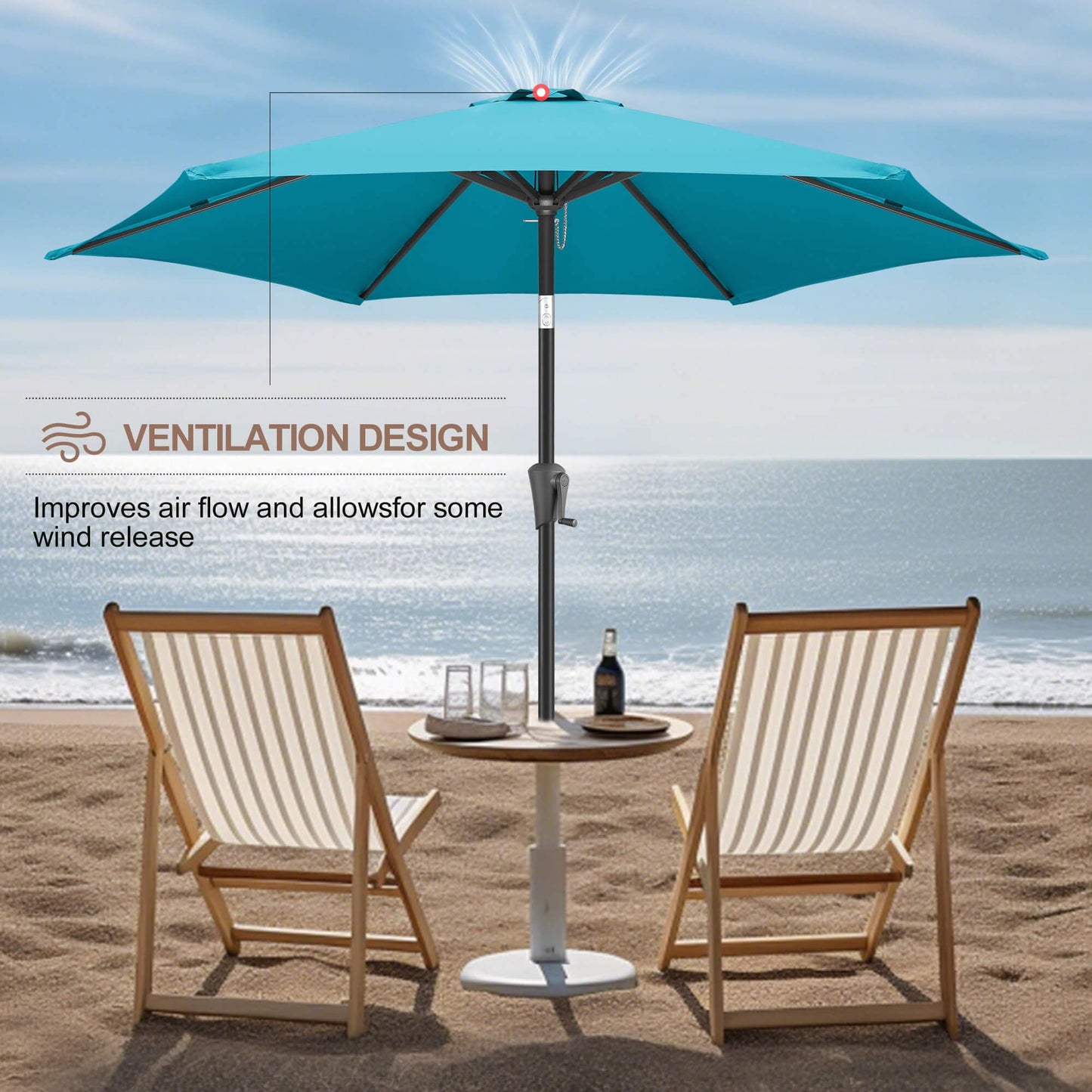 FLAME&SHADE 7.5ft Patio Umbrella - Outdoor Umbrella with Push Button Tilt and Crank for UV Protection, Table Market Umbrella for Garden, Deck, Backyard, Pool and Beach(Aqua Blue)