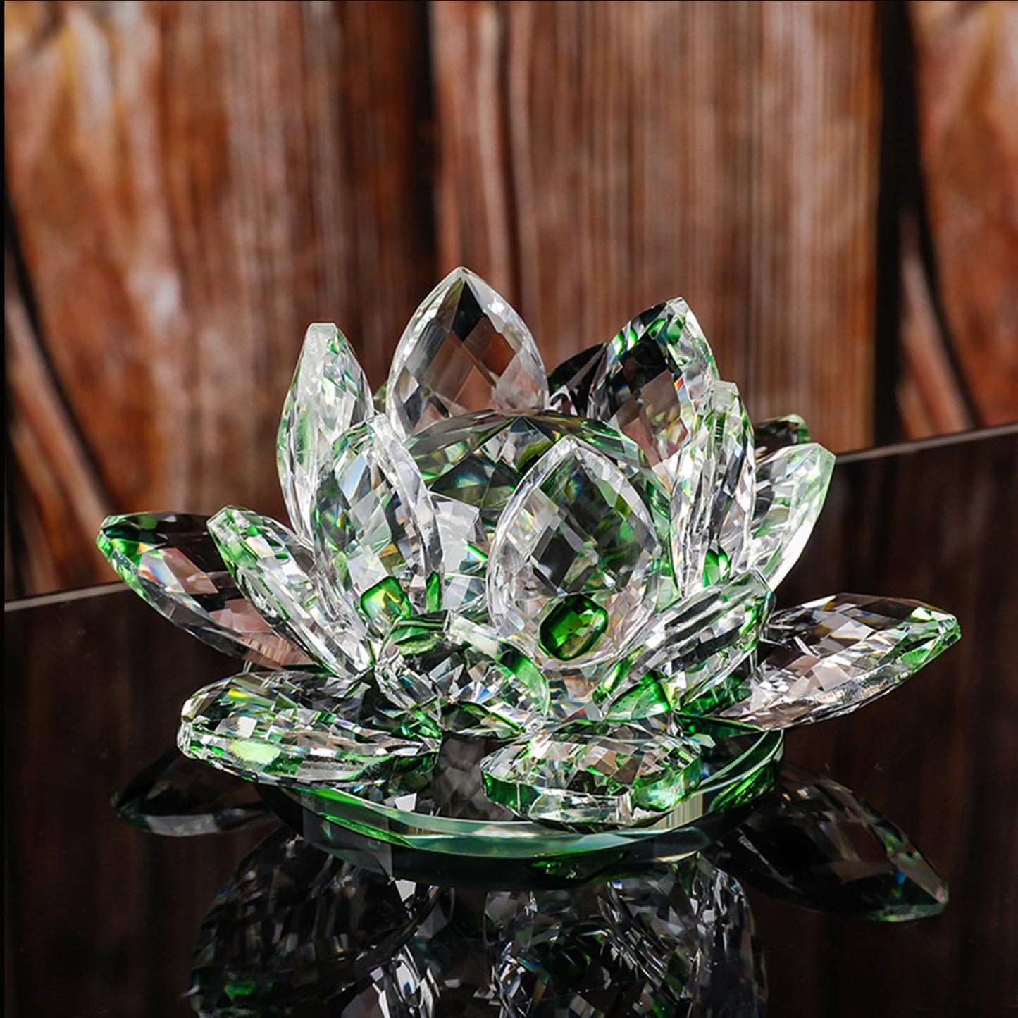 Crystal Figurine Flower Decor Glass Ornaments Transparent Crystal Figurine for Home,Office,Gift Decoration(Green)