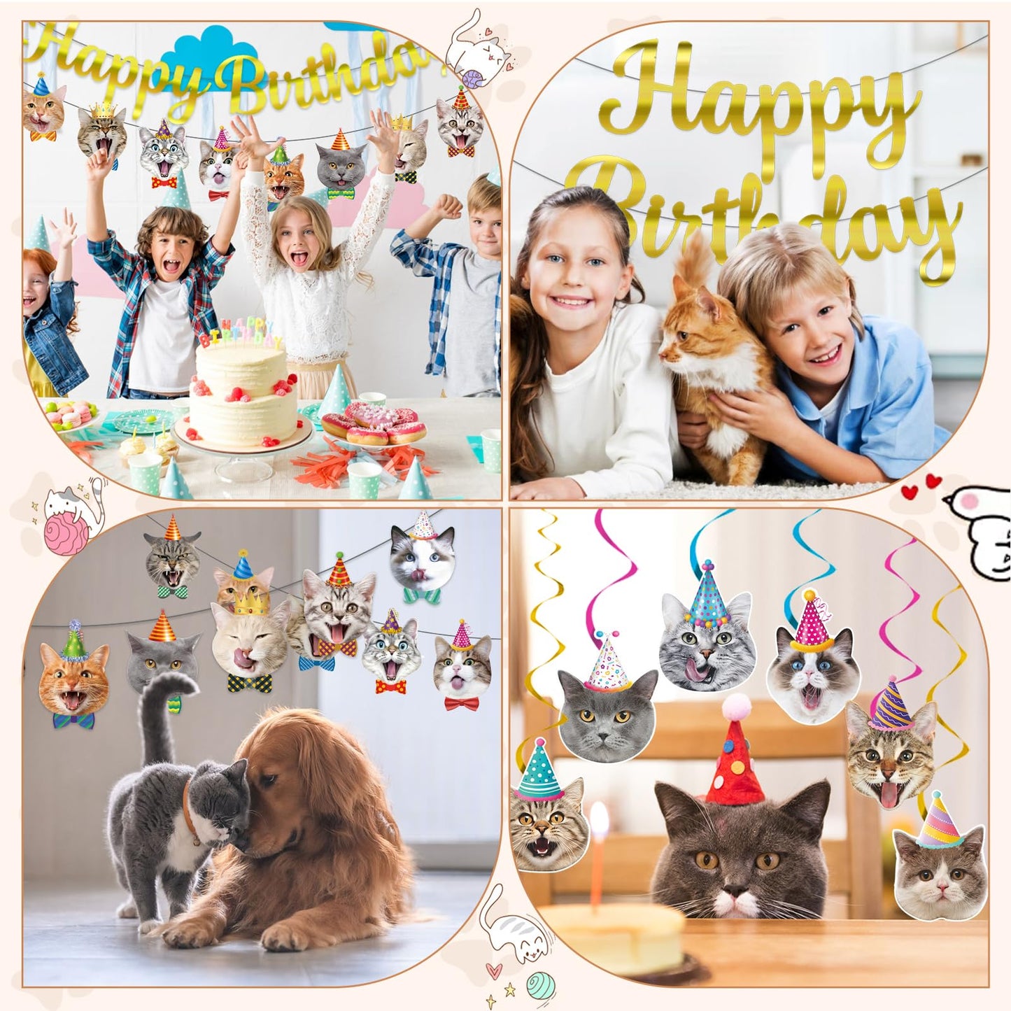 Cat Theme Birthday Party Decorations,Cat Birthday Decoration Happy Birthdays Banners Cats Hanging Cutouts Hanging Swirl Decor