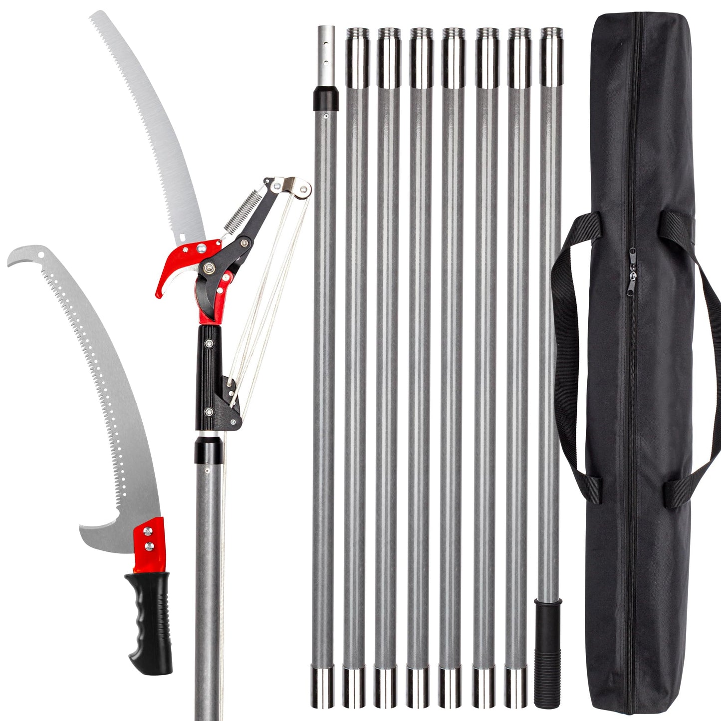 Walensee Pole Saws for Tree Trimming, Extendable Tree Pruner,Manual Branch Timmer with Blade and Scissors High Branches Pruning Fiberglass Pole Pruner and Cutter Garden Tool with Storage Bag 7.2-27FT
