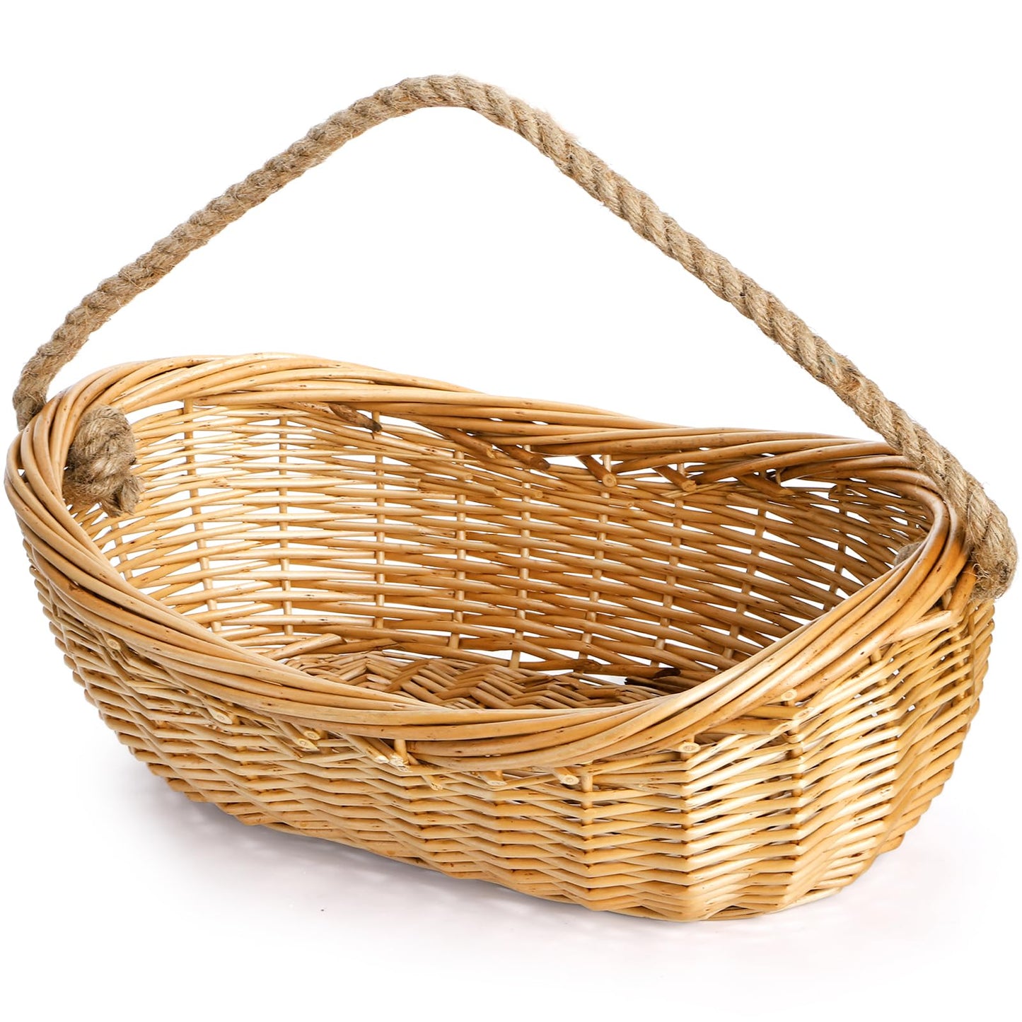 ZEAYEA Wicker Woven Basket with Jute Rope Handle, Large Garden Harvest Basket for Gathering Vegetables, Multi-functional Fruit Storage Basket for Picnic, Easter, Organizing